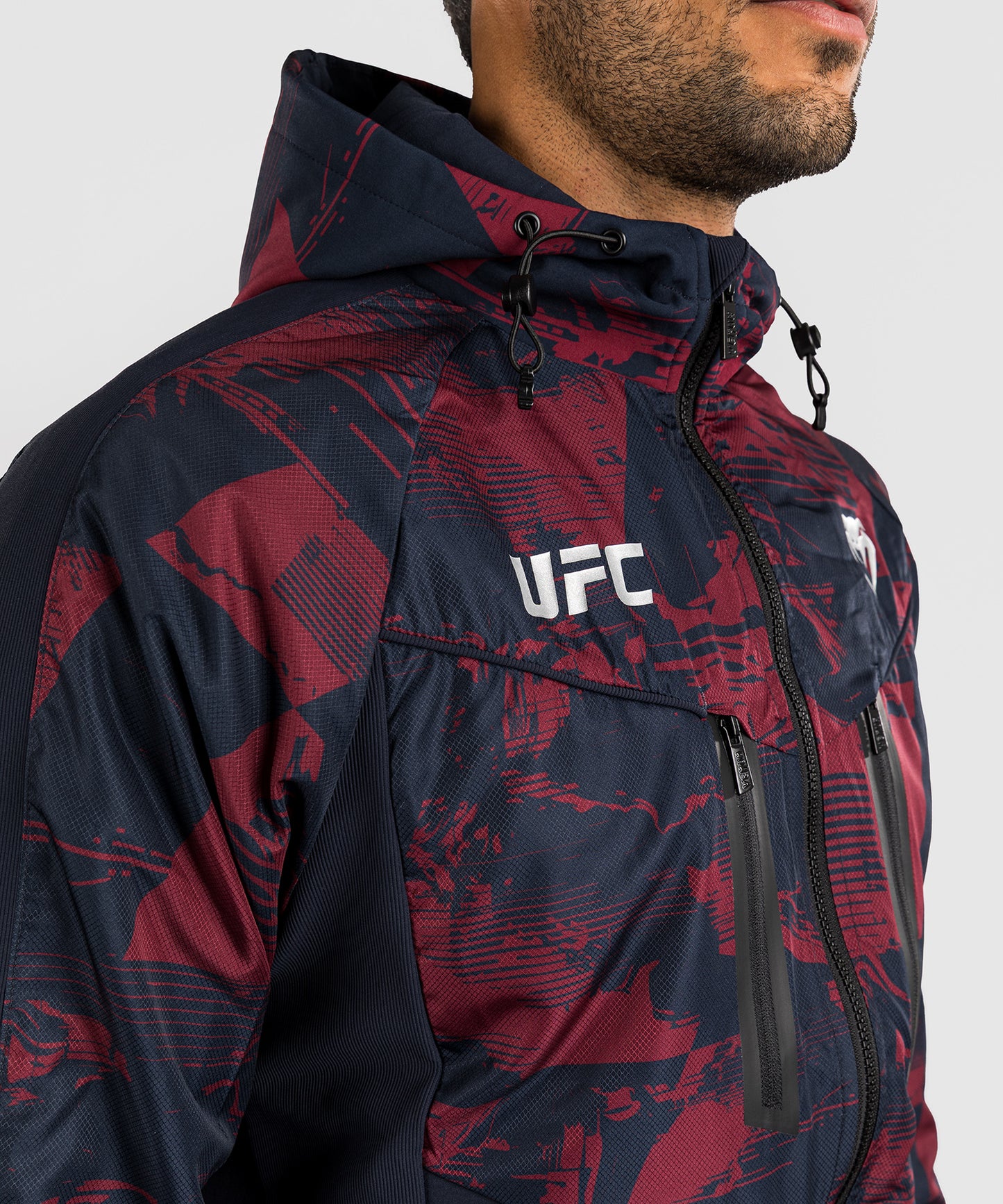 Sweat à capuche zippé Homme UFC Zenith by Venum Authentic Fight Week - Bleu marine/Bordeaux/Argent