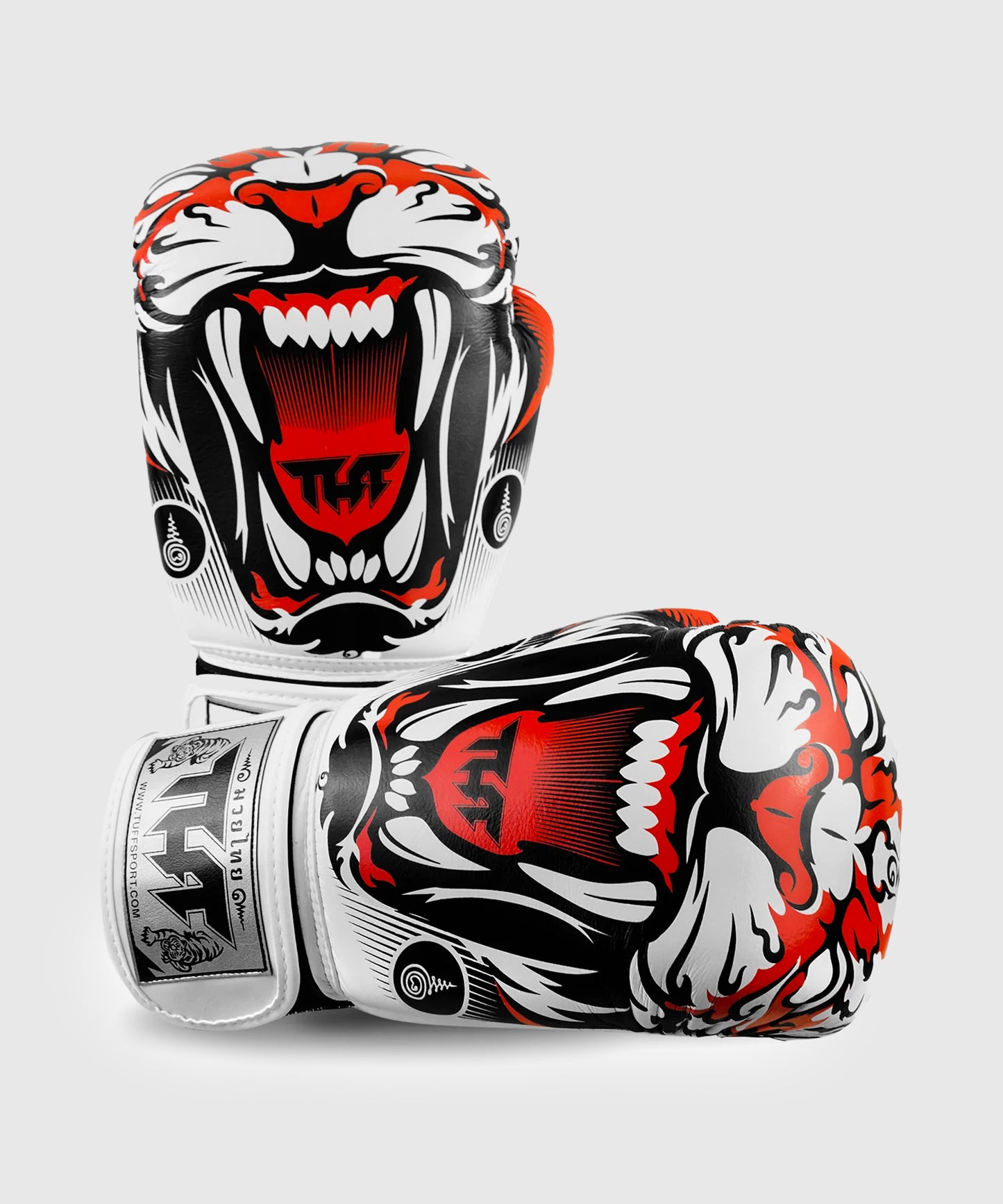 Gants de Boxe Short de Muay Thai Tuff En Cuir Tiger - Blanc