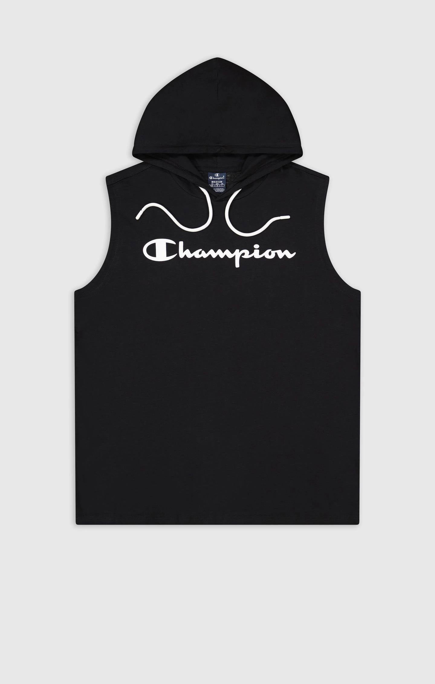 Champion T-Shirt mit Kapuze Ärmellos – Schwarz