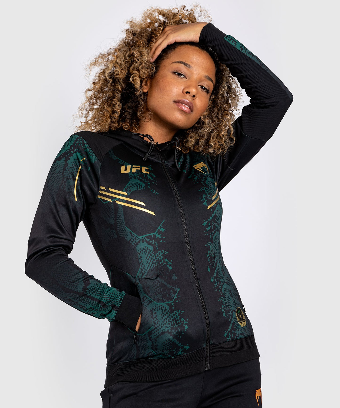 UFC Adrenaline by Venum Authentic Fight Night Felpa con cappuccio Walkout da donna - Emerald Edition - Verde/Nero/Oro
