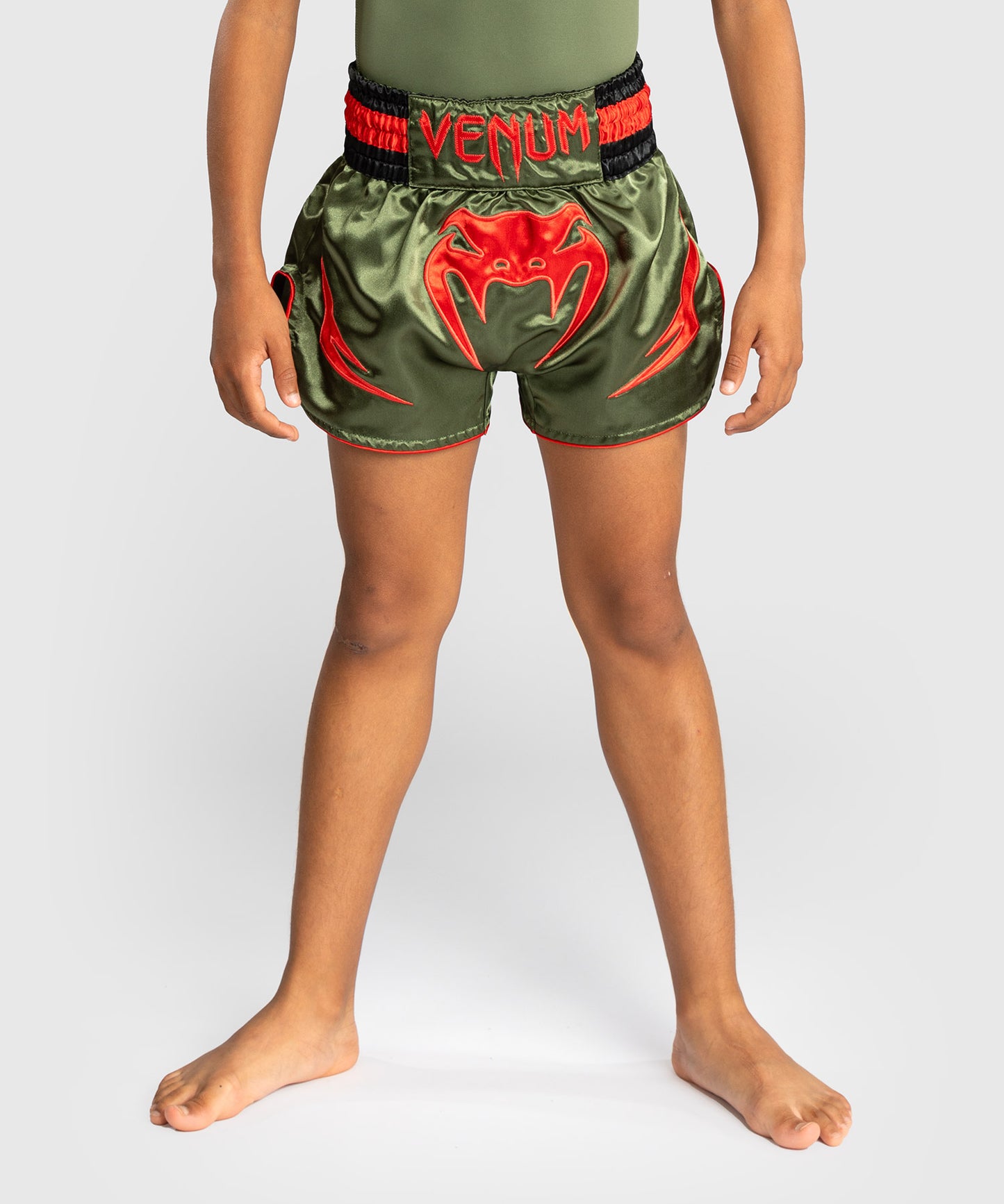 Venum Inferno Kinder Muay Thai Shorts - Armeegrün/Orange