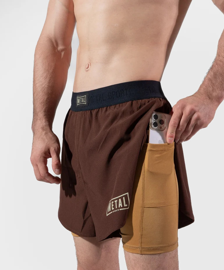 Metal Boxe Caucasian Hills Pantaloncini da Combattimento 2 in 1 - Marrone
