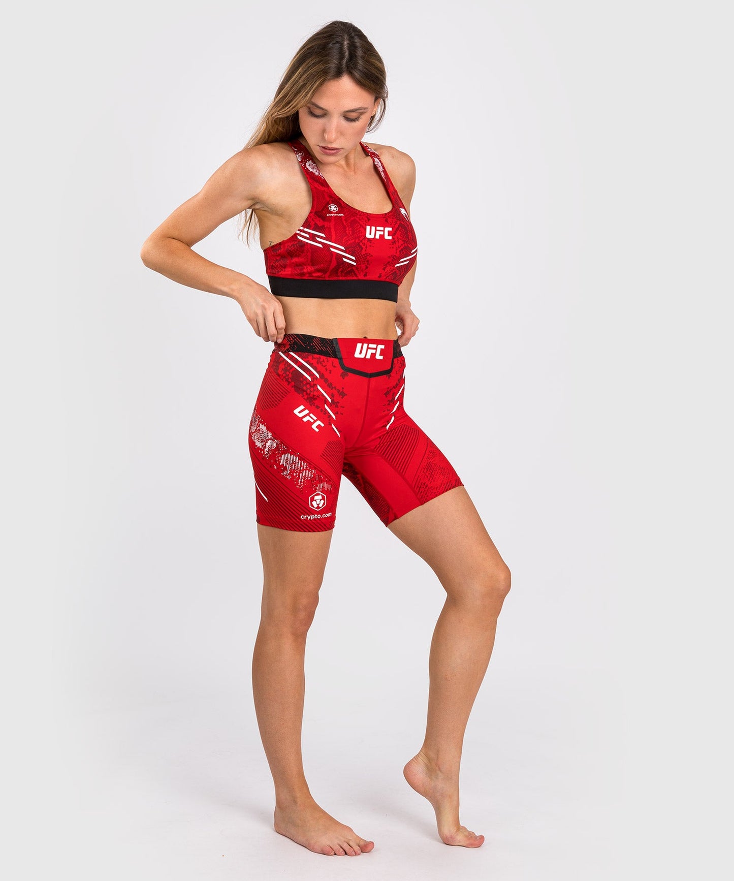 UFC Women's Long Fit Compression Short Adrenaline by Venum Authentic Fight Night - Red