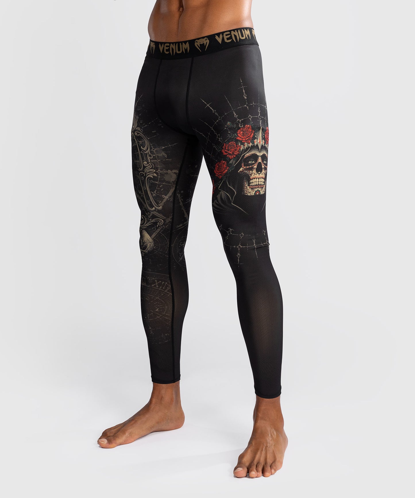 Pantalon de Compression pour Hommes Venum Santa Muerte 5.0 - Noir Profond/Or