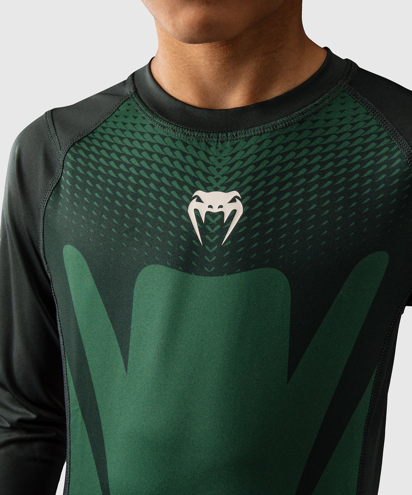 Venum Attack Kids Long Sleeve Rashguard - Forest Green/ Off White