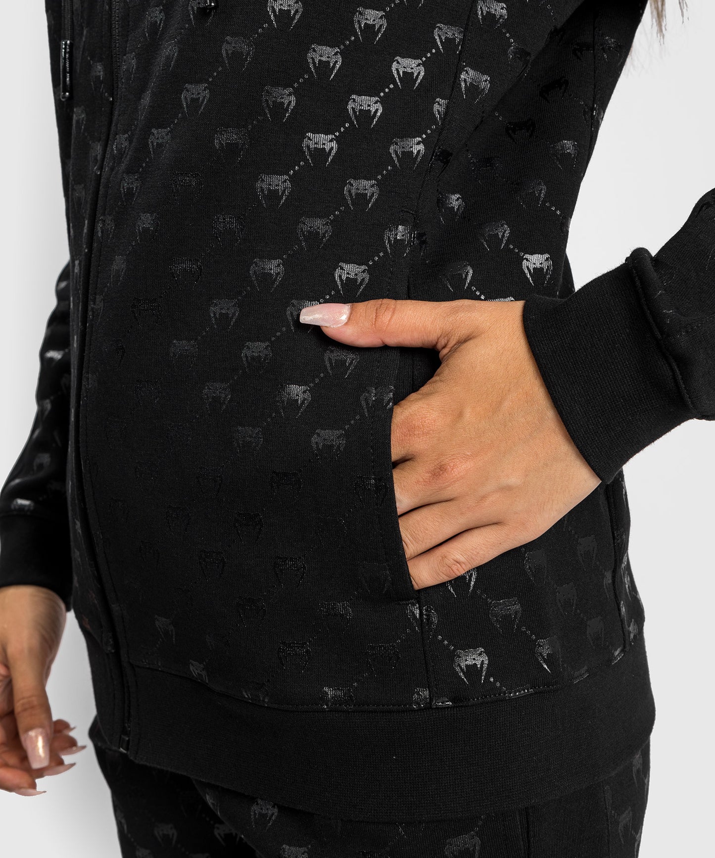 Sudadera con Capucha y Cremallera Monogram Venum para Mujer – Negro/Oro Rosa