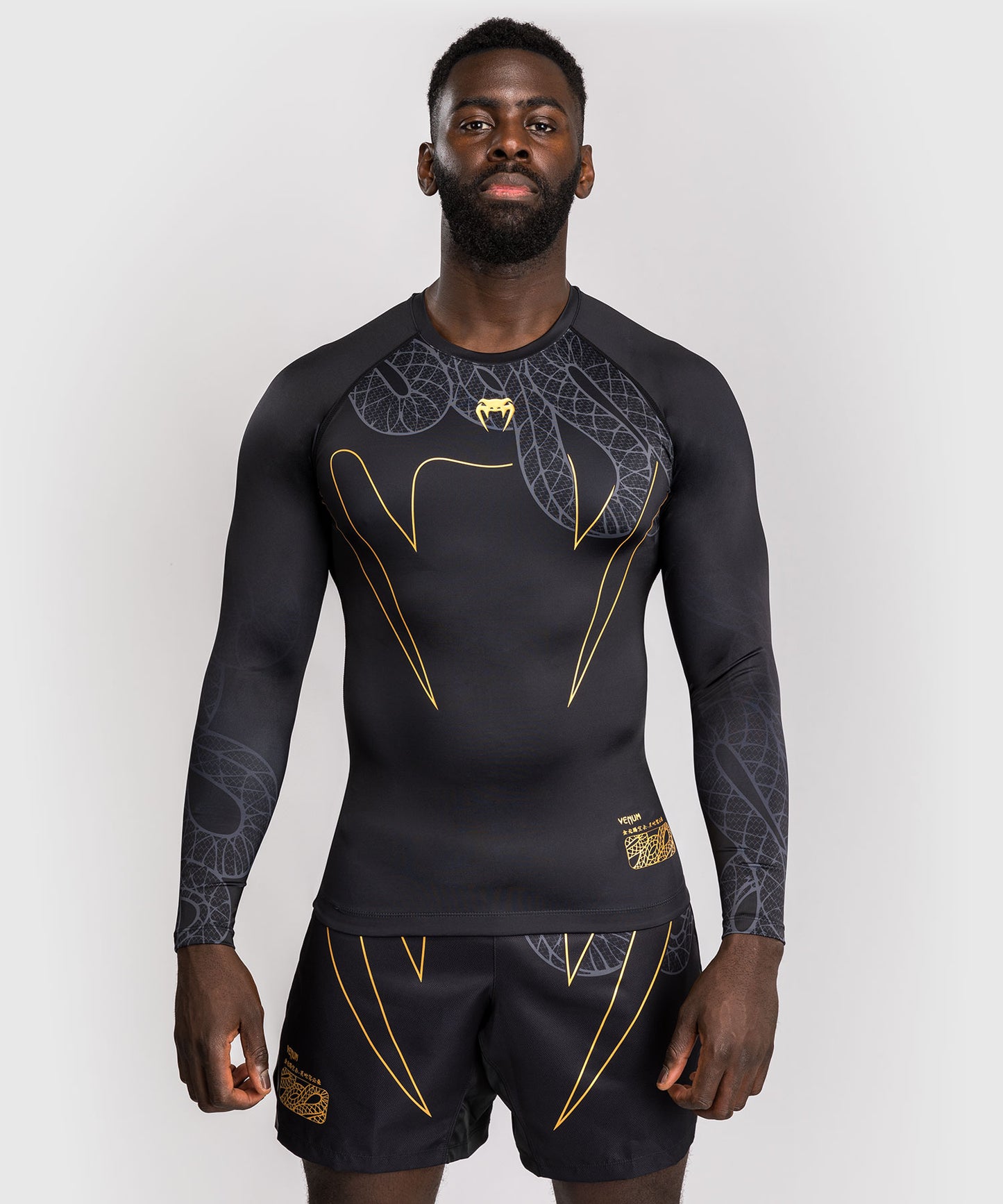 Venum Serpenti Langarm Rashguard – Schwarz/Silber/Gold
