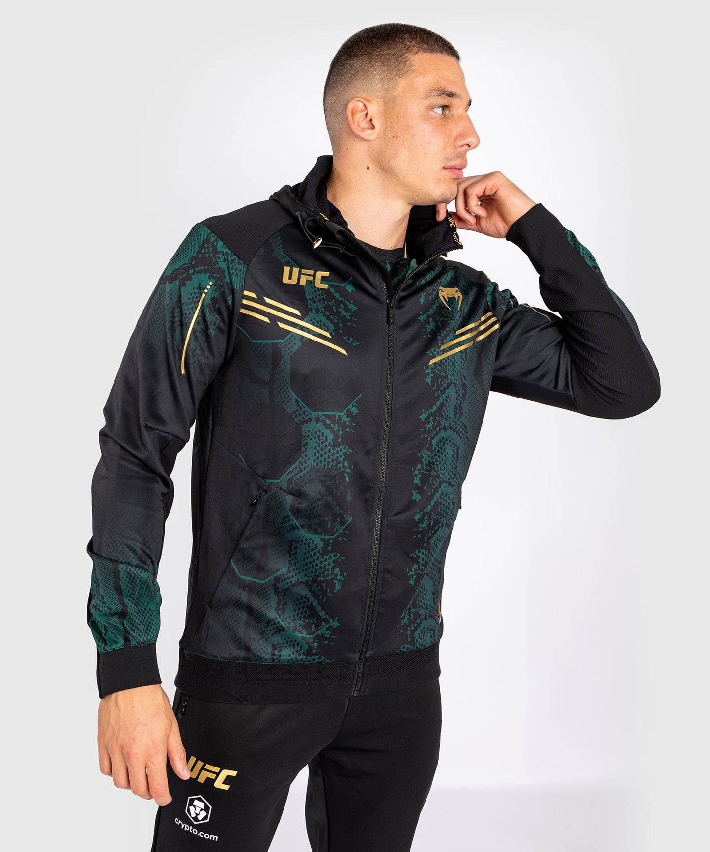 Veste à capuche pour Hommes UFC Adrenaline by Venum Authentic Fight Night - Emerald Edition - Vert/Noir/Or