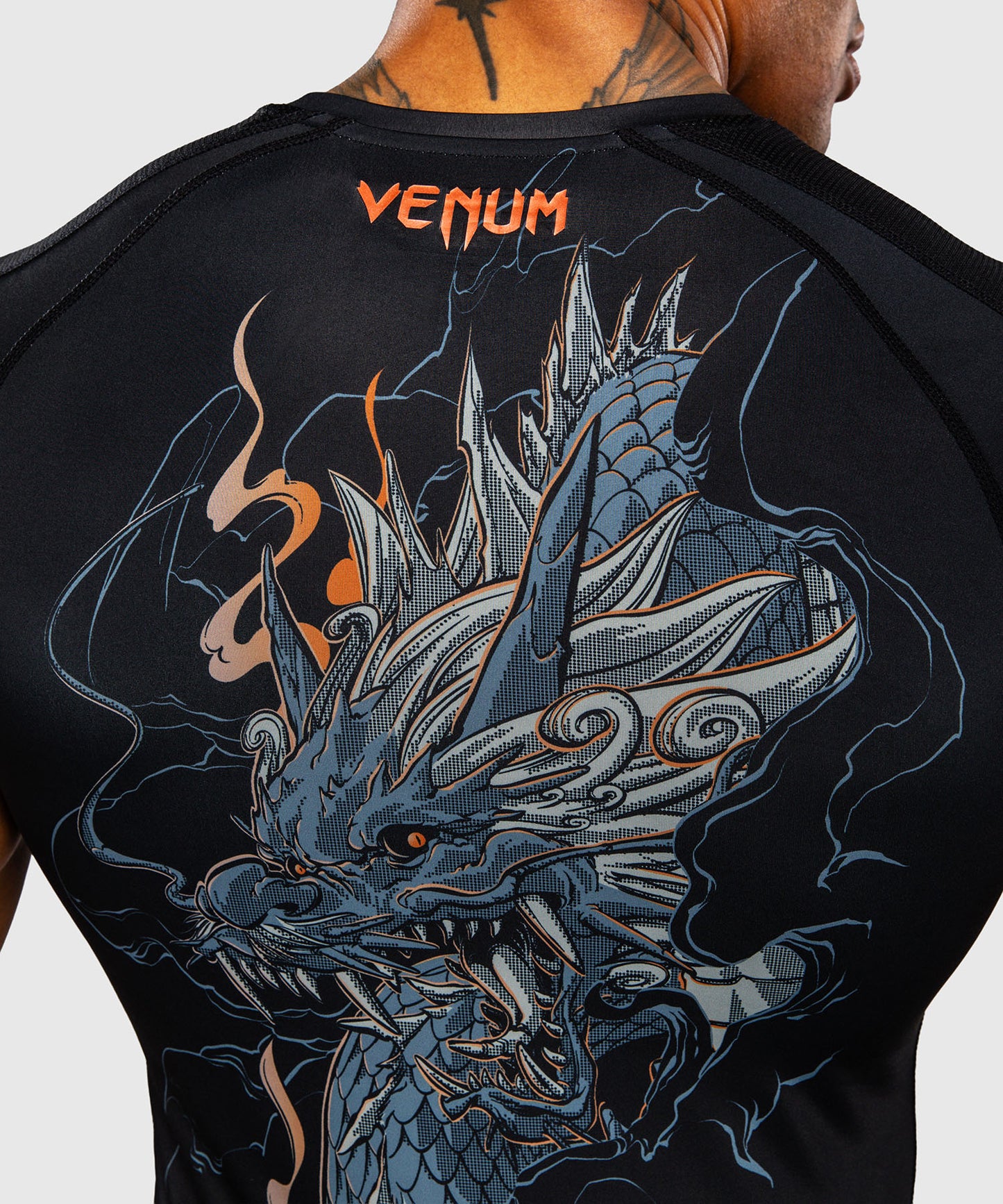 Rashguard à Manches Courtes Venum Thunder Dragon – Noir/Gris/Cuivre