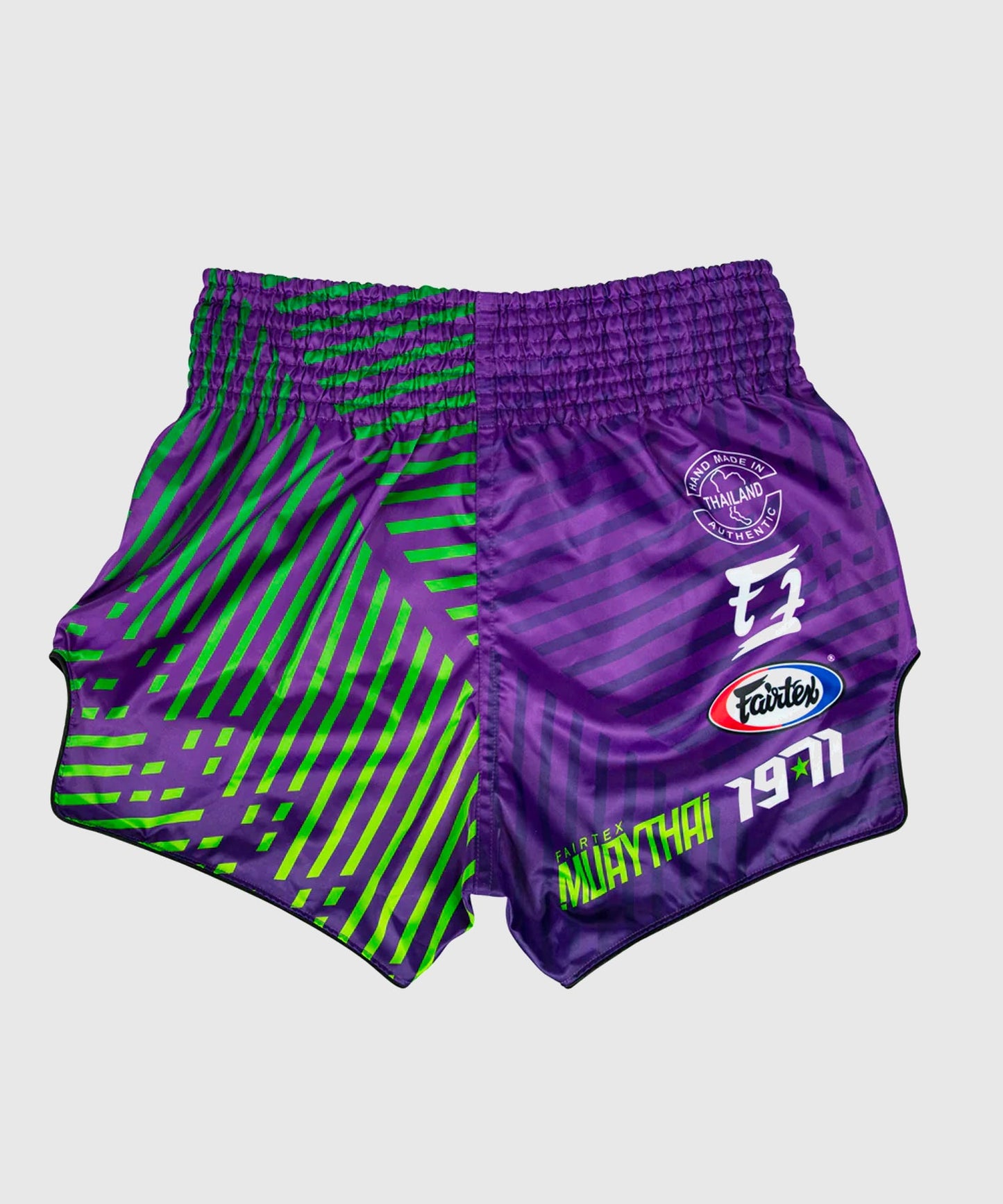 Fairtex Racer Pantalones de Muay Thai - Violeta/Verde