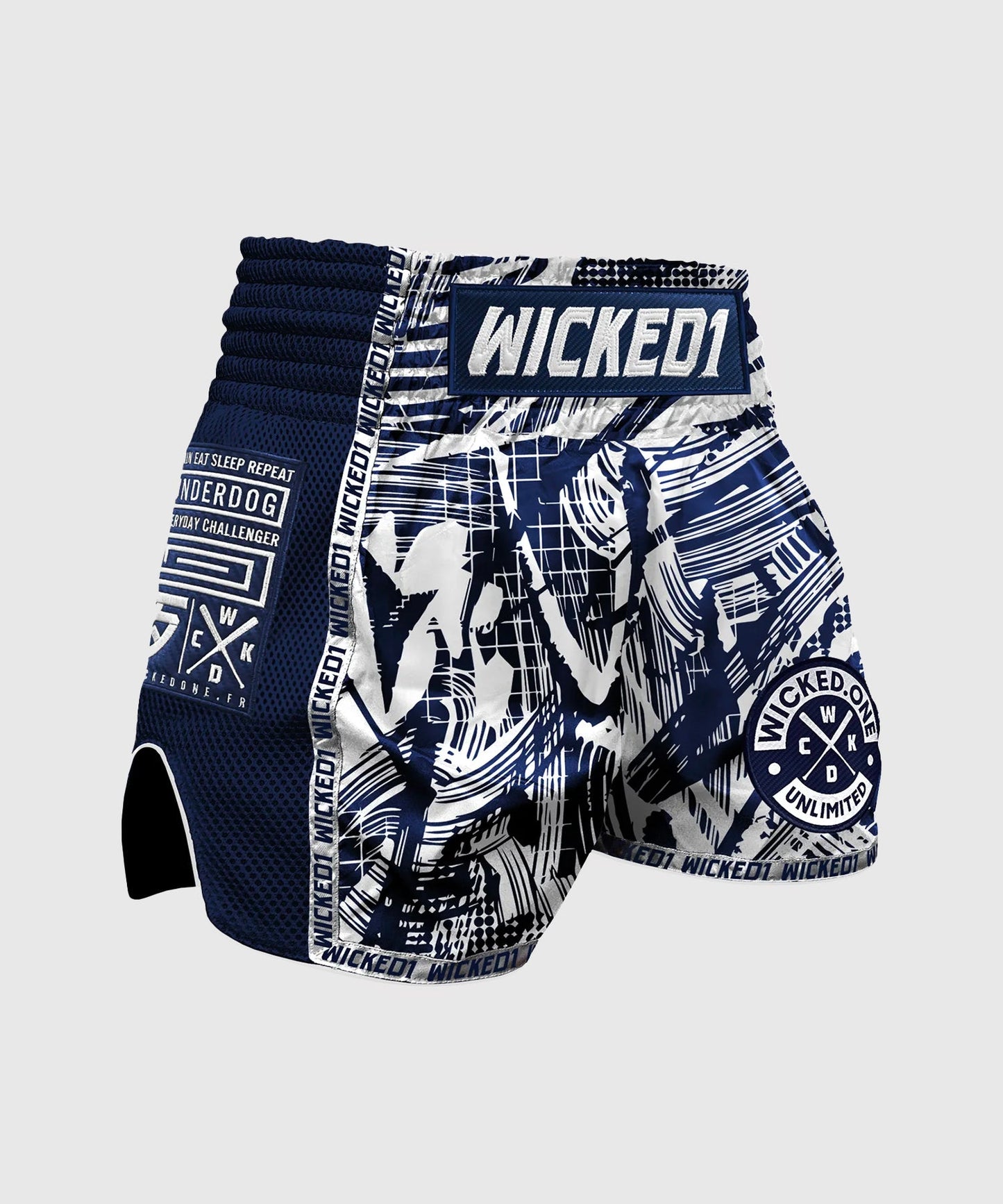 Short De Muay Thai Wicked One Havoc - Bleu Marine/Blanc