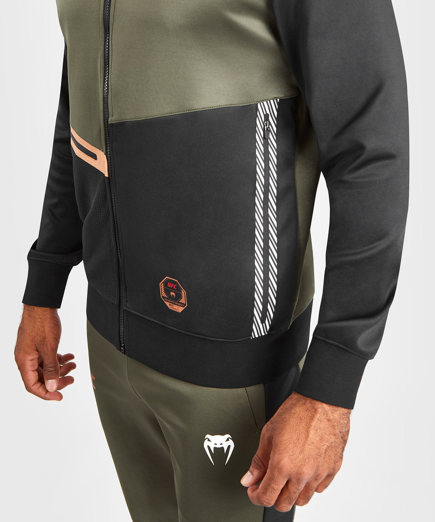 Sweatshirt zippé à capuche UFC Adrenaline by Venum Fight Week - Khaki/Bronze