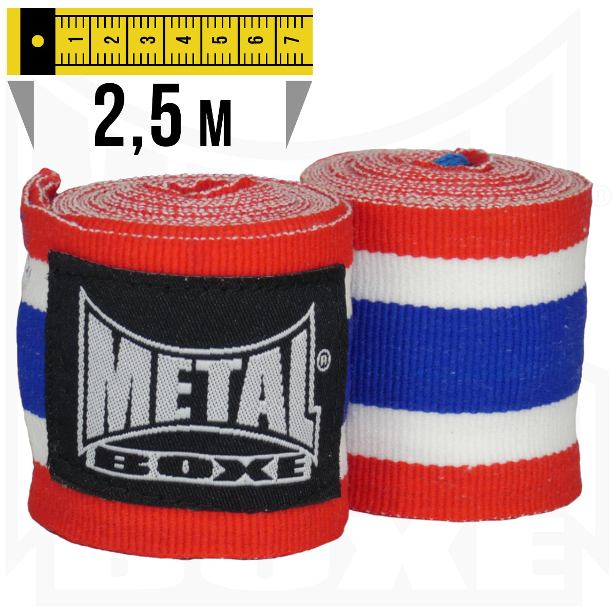 Metal Boxe Boxbandagen – 2,5 m – Blau/Weiß/Rot