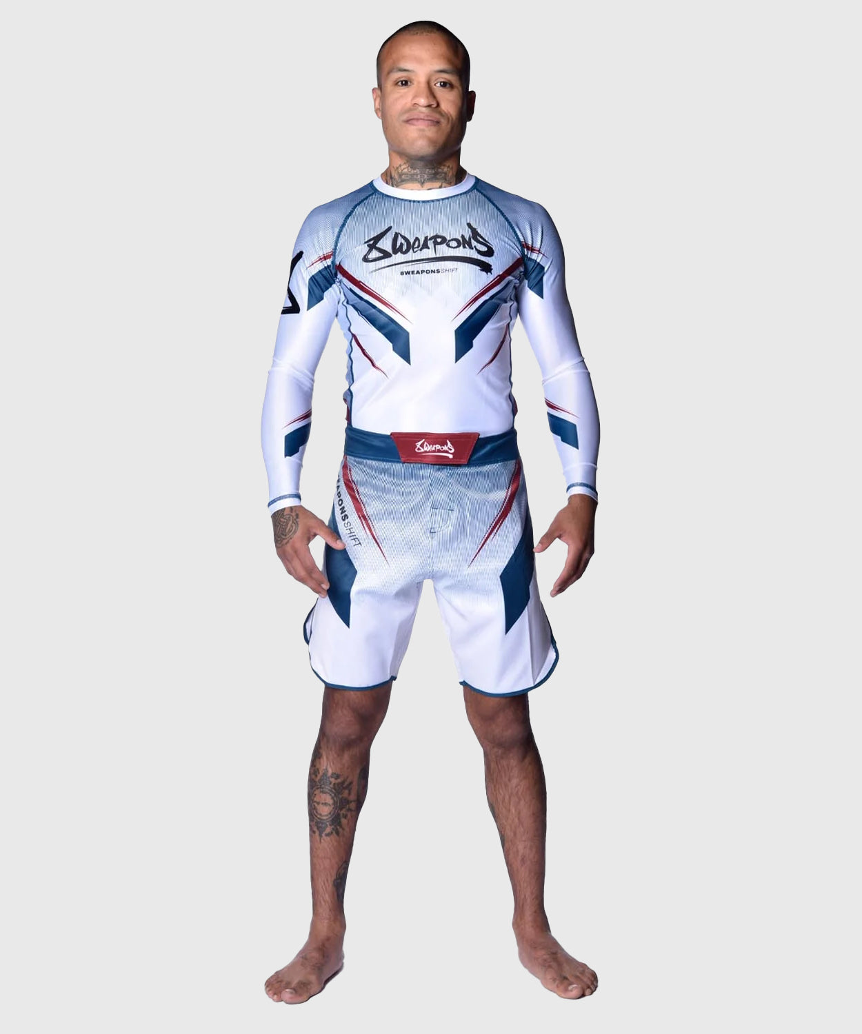 8 Weapons Shift Langarm-Rashguard - Weiß/Blau/Rot