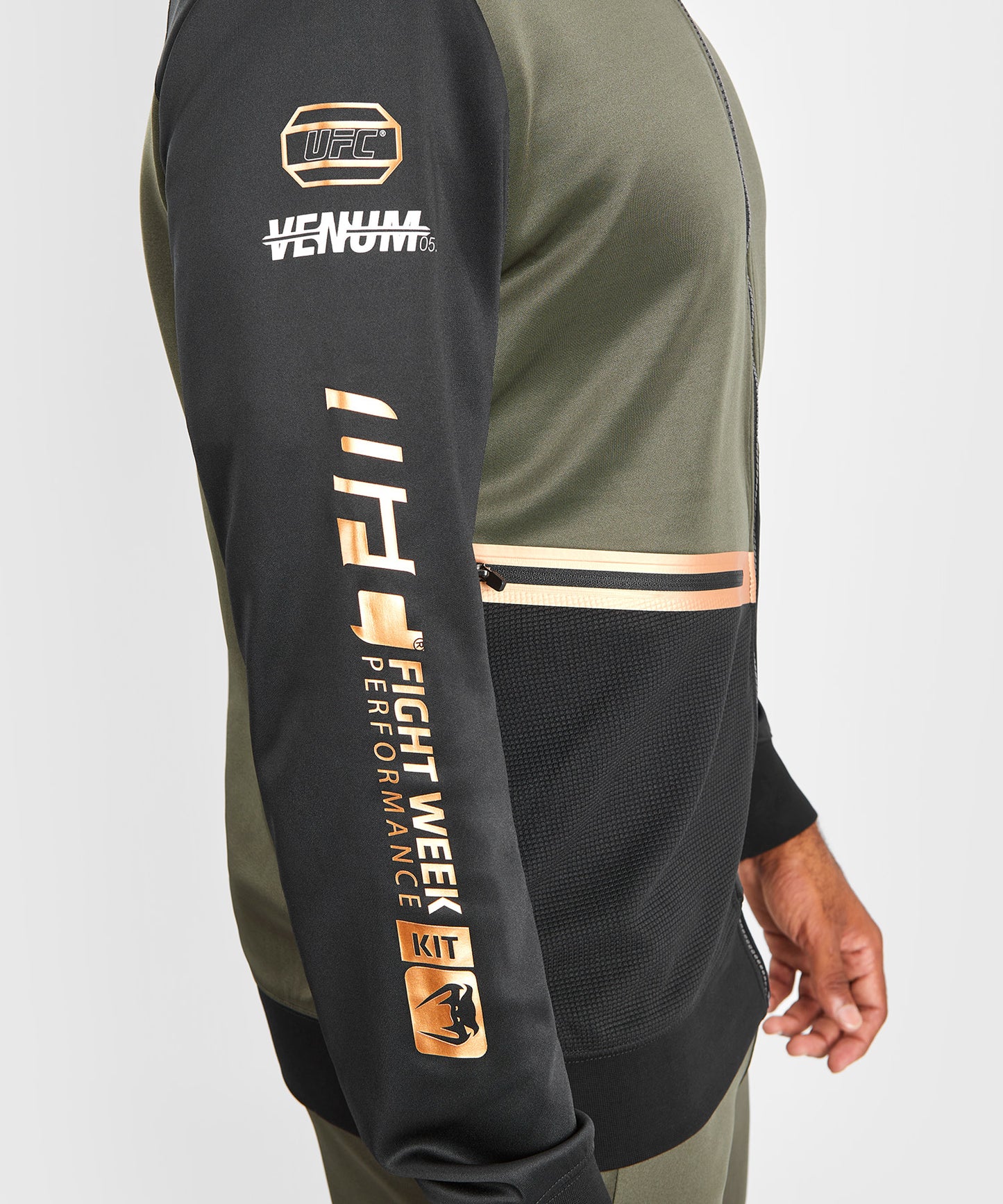 Sweatshirt zippé à capuche UFC Adrenaline by Venum Fight Week - Khaki/Bronze