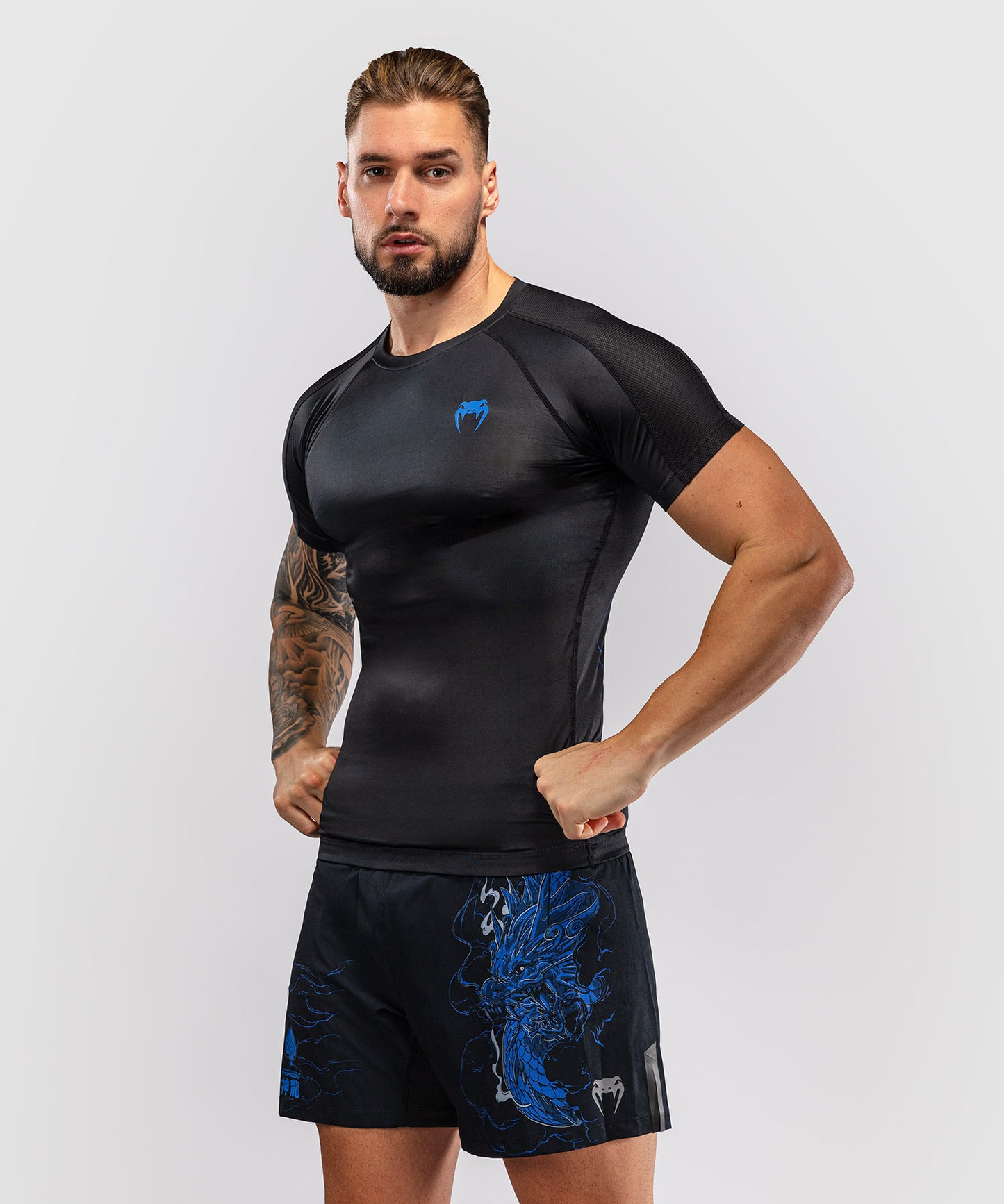 Rashguard à Manches Courtes Venum Thunder Dragon – Noir/Bleu Royal