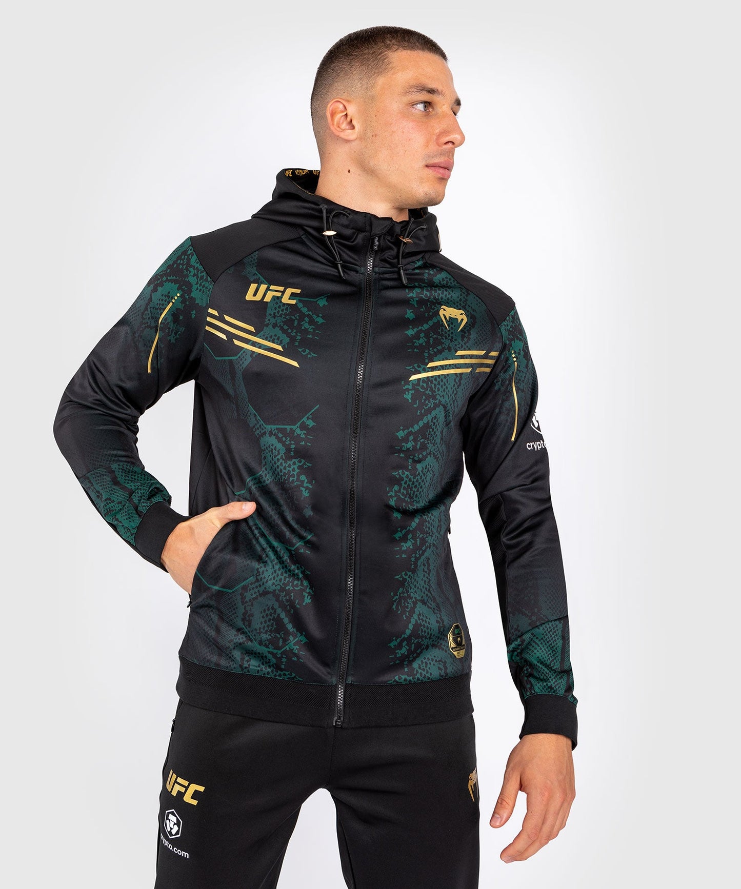Veste à capuche pour Hommes UFC Adrenaline by Venum Authentic Fight Night - Emerald Edition - Vert/Noir/Or