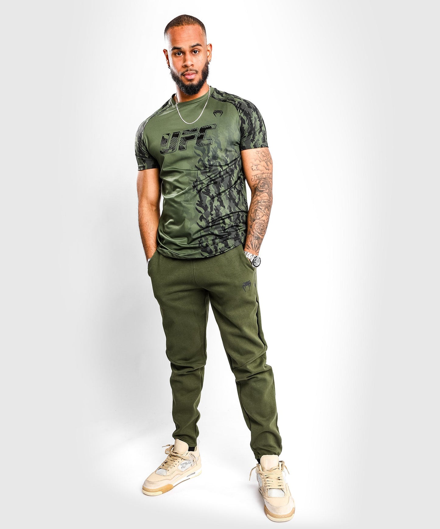 UFC Men's Short Sleeve Technical T-Shirt Venum Authentic Fight Week - Khaki