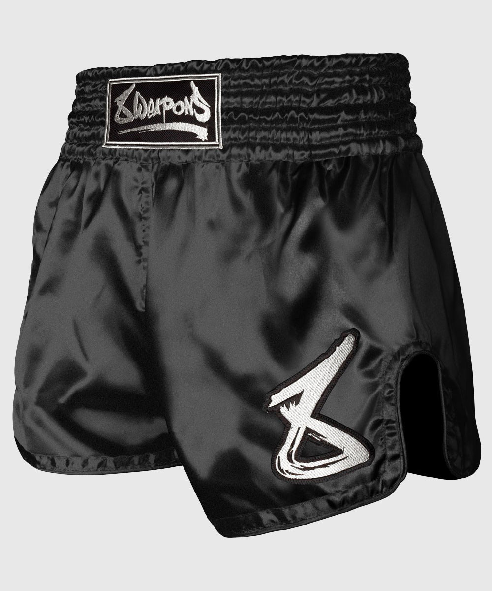 8 Weapons Strike Pantalones de Muay Thai - Negro/Plata