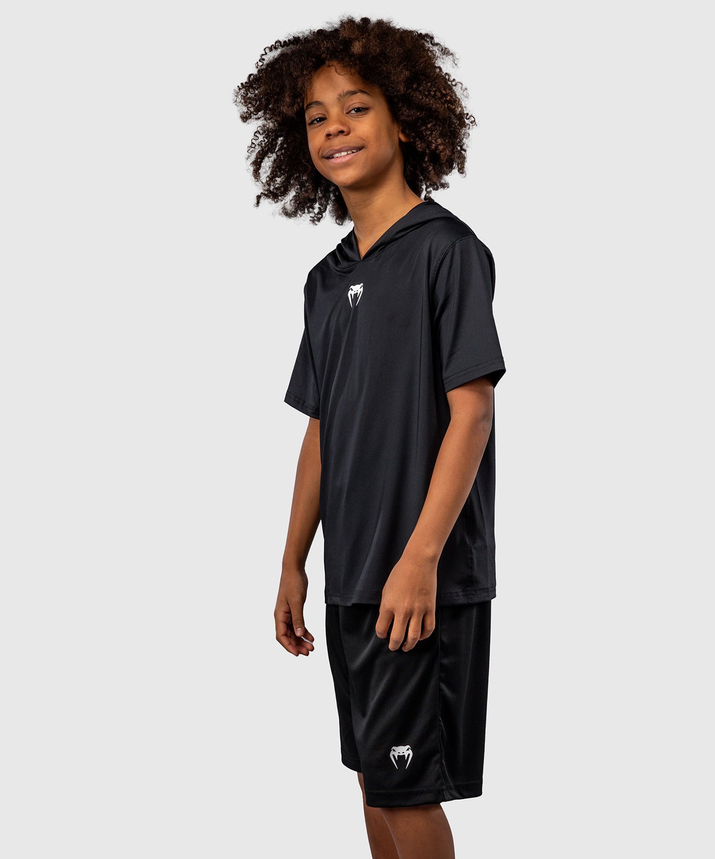 Venum Elite Kurzarm Dry-Tech Kapuzenpullover für Kinder - Schwarz