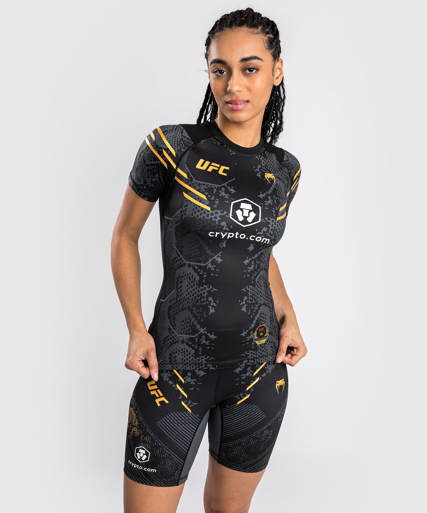 Women's UFC Adrenaline by Venum Authentic Fight Night Short Sleeve Rashguard - Champion
