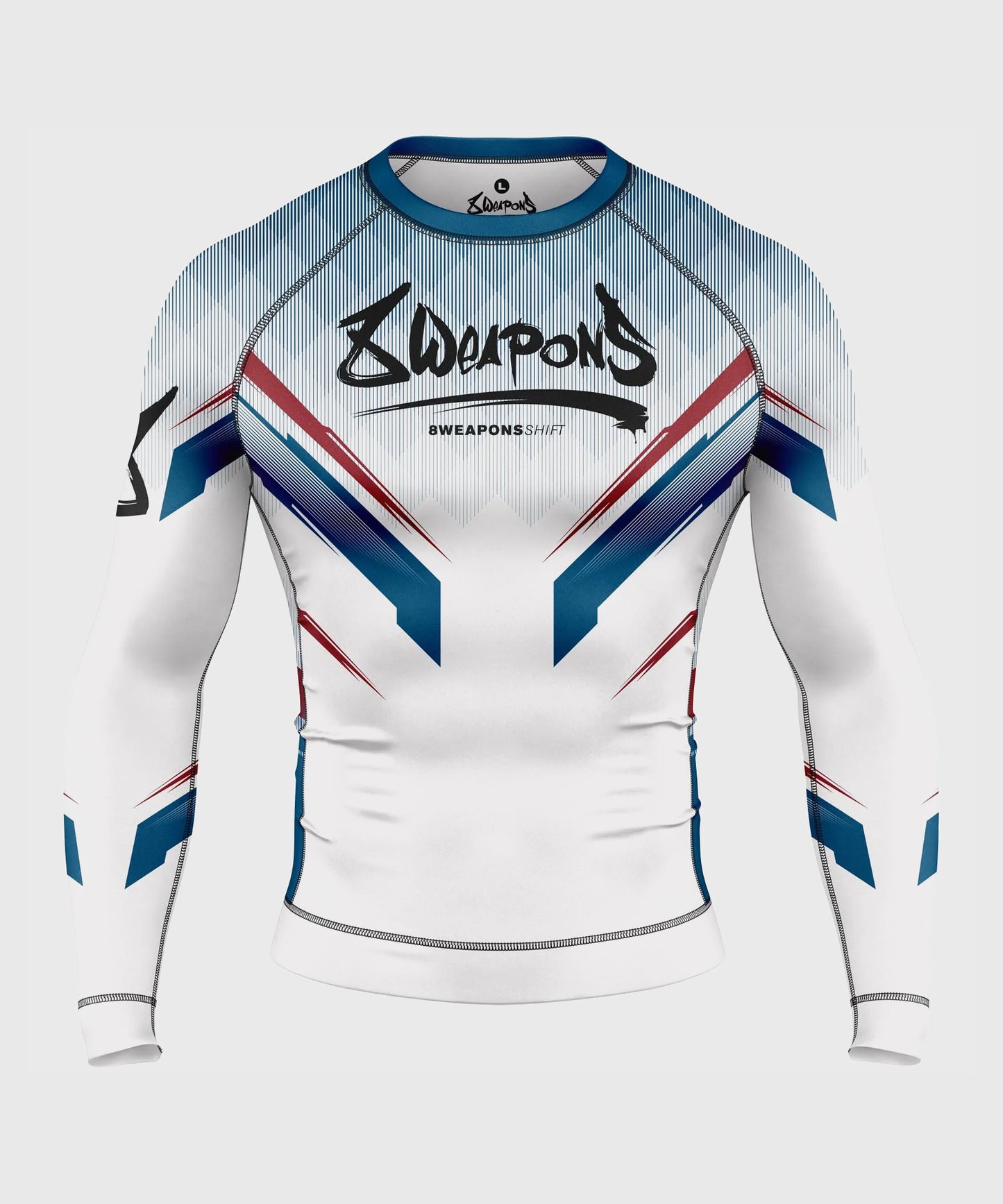 8 Weapons Shift Langarm-Rashguard - Weiß/Blau/Rot