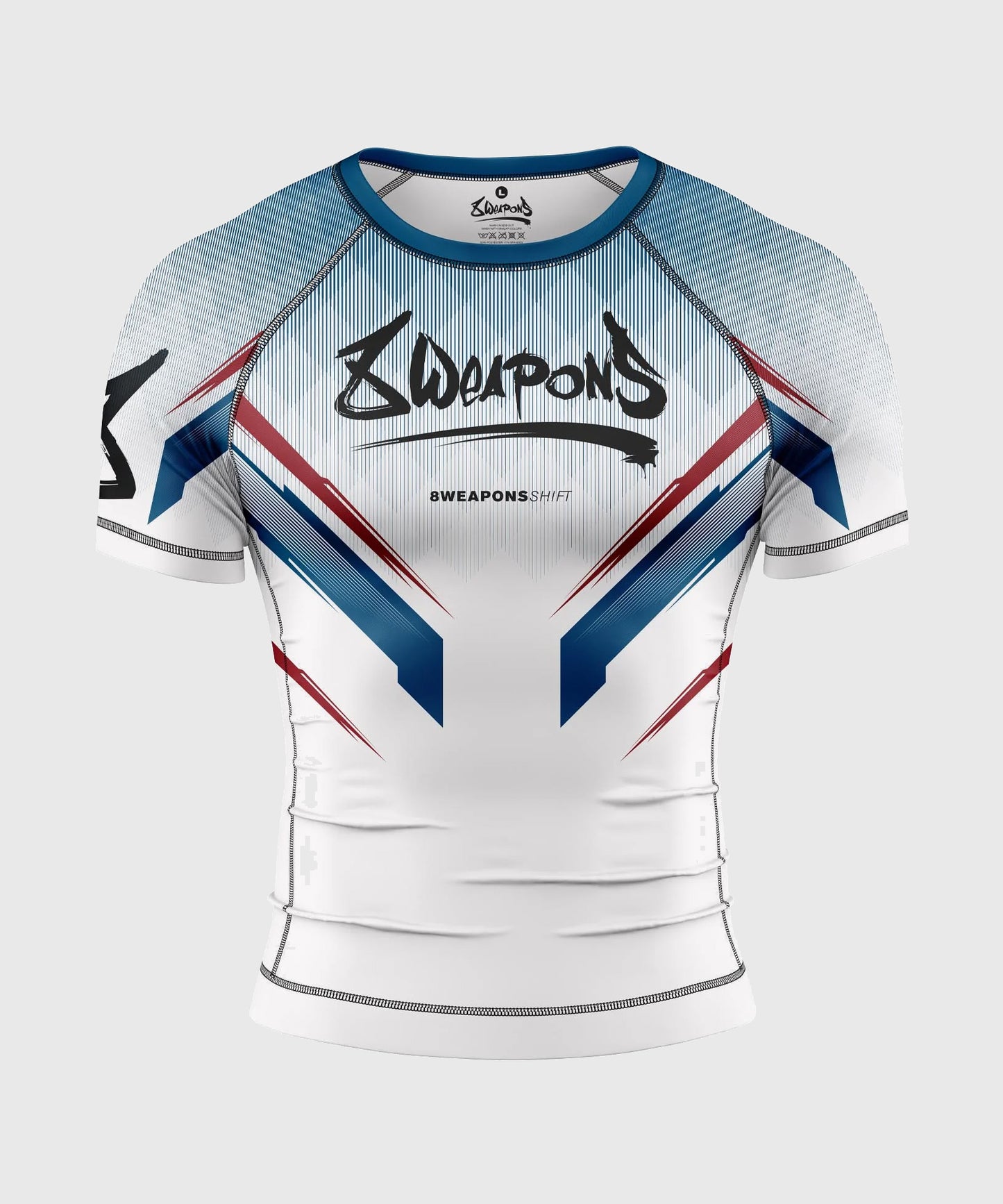 8 Weapons Shift Short Sleeve Rashguard - White/Blue/Red
