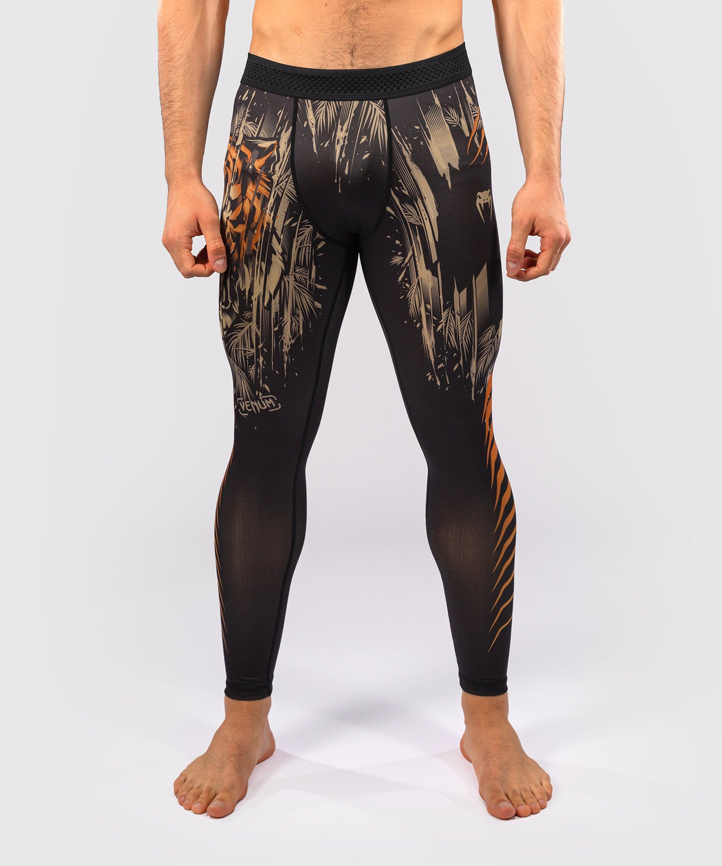 Pantalon de Compression Venum Tiger pour Hommes - Noir/Orange Néon