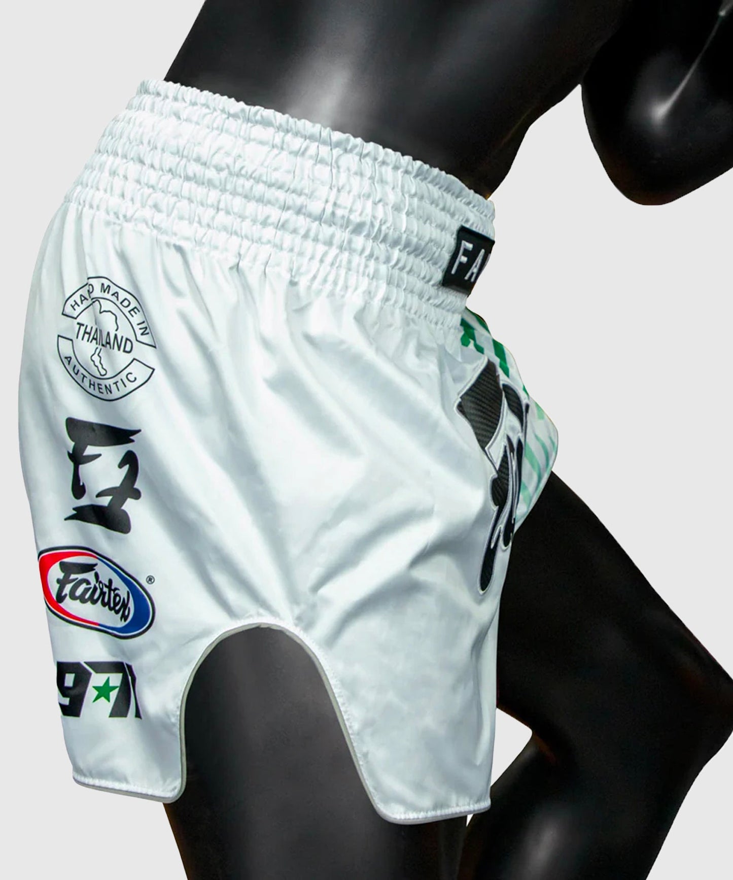 Short de Muay Thai Fairtex Racer - Blanc/Vert