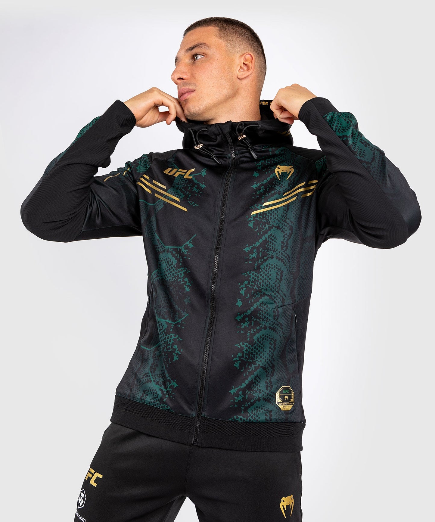 Veste à capuche pour Hommes UFC Adrenaline by Venum Authentic Fight Night - Emerald Edition - Vert/Noir/Or