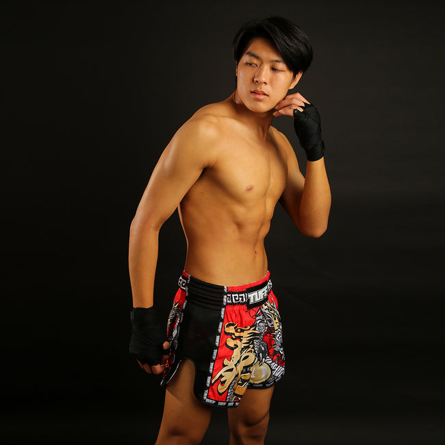 Short de Muay Thai Tuff Retro Style Red Chinese Dragon - Rouge
