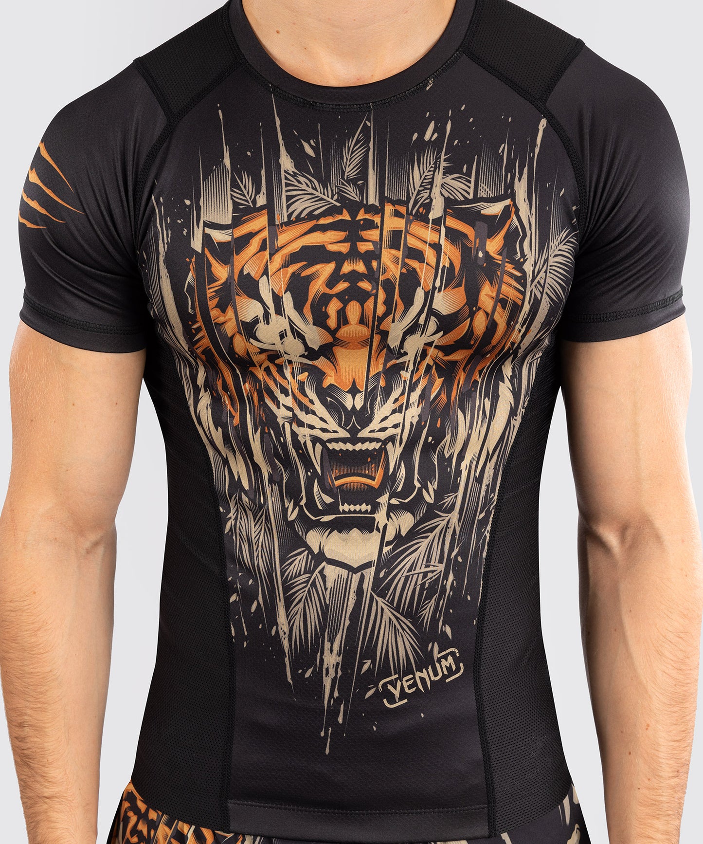 Venum Tiger Herren Kurzarm Rashguard - Schwarz/Neonorange