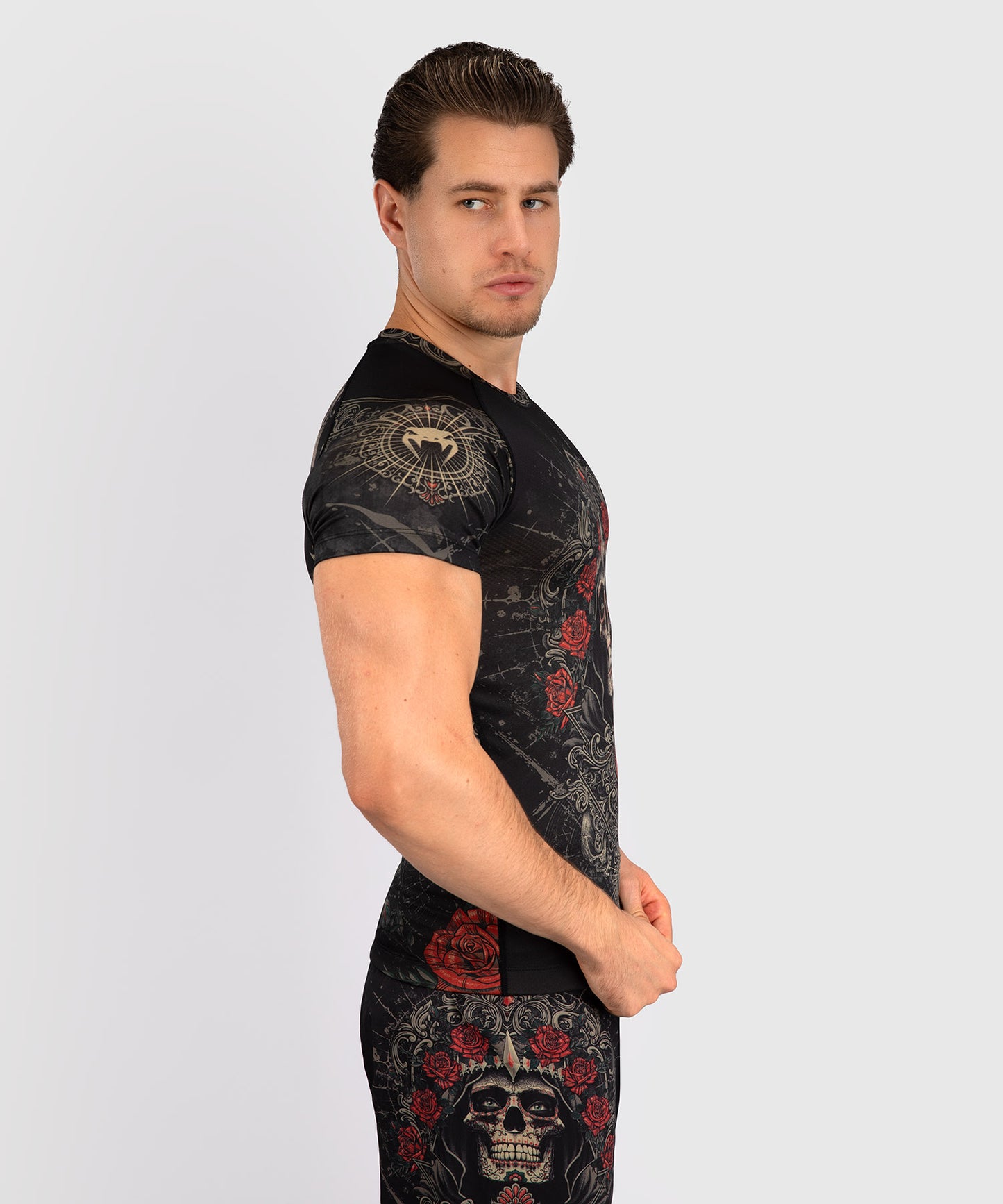 Venum Santa Muerte 5.0 Rashguard a maniche Corte - Nero Profondo/Oro