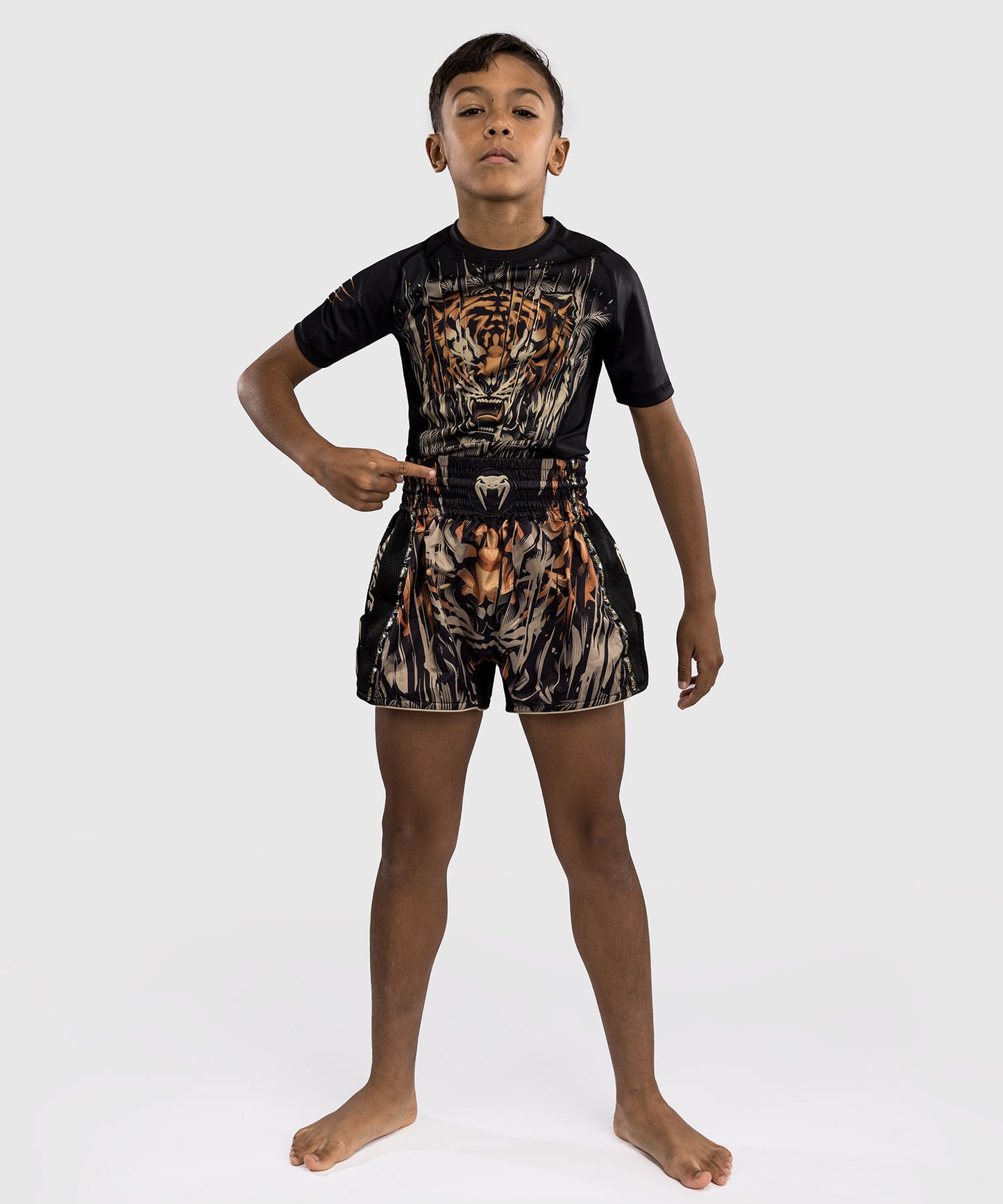 Venum Tiger Pantaloni Muay Thai Bambini - Nero/Arancione Neon