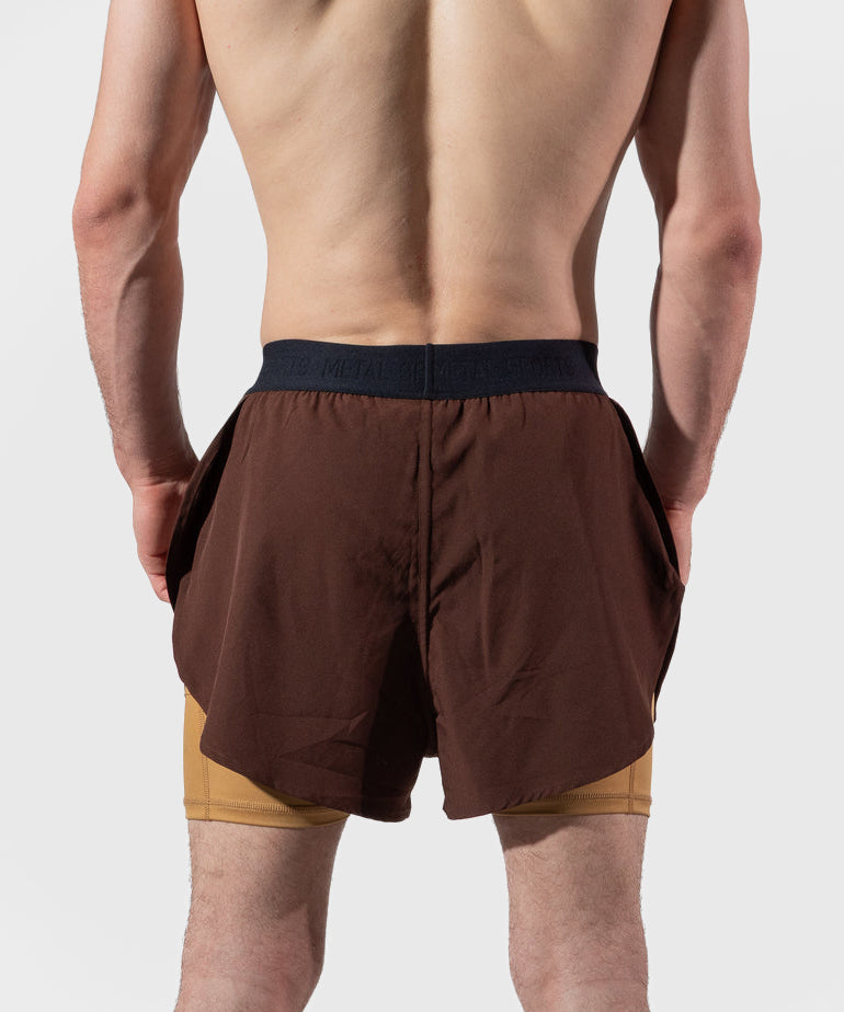 Metal Boxe Caucasian Hills Pantaloncini da Combattimento 2 in 1 - Marrone