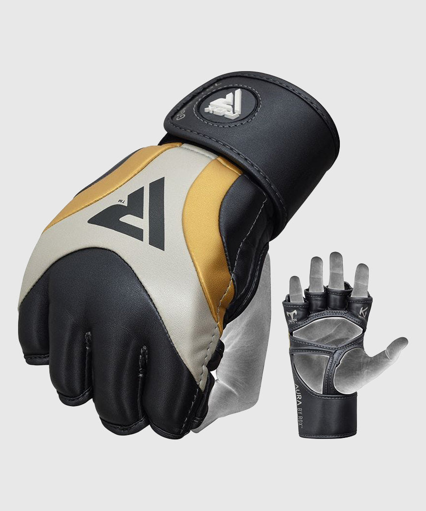 Gants de MMA Grappling Aura T-17 RDX - Noir/Blanc/Or