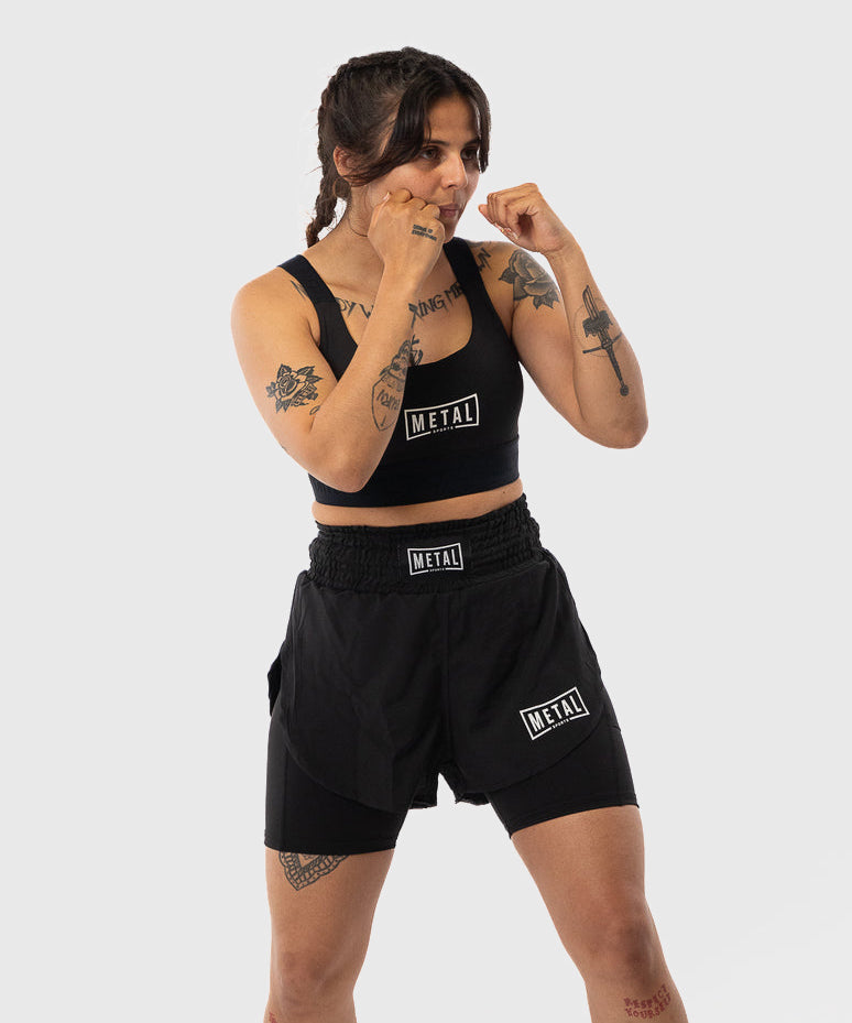 Metal Boxe Pantalones de Combate 2 en 1 de Mujer - Negro