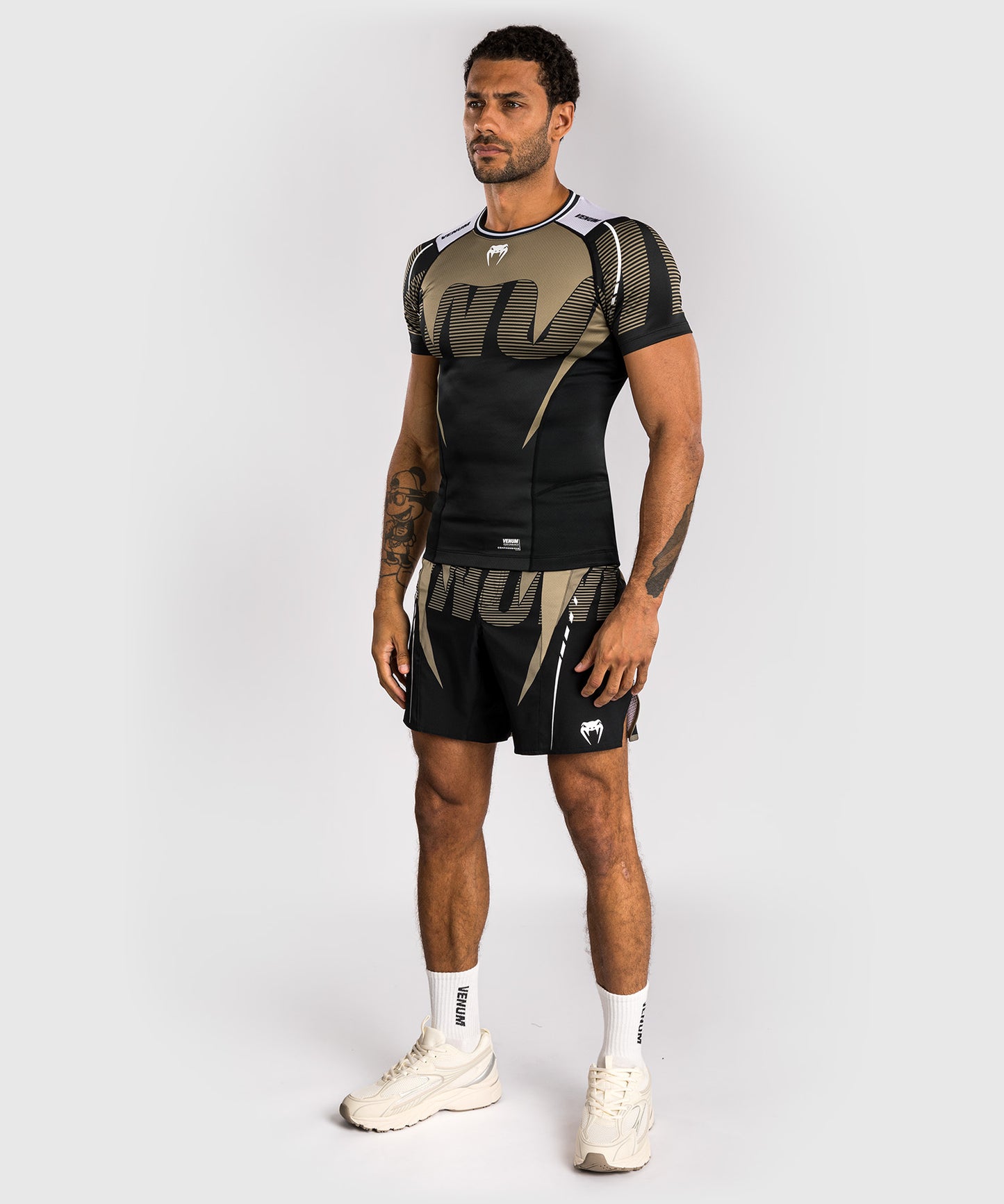 Venum Adrenaline Short Sleeve Rashguard - Black/Sand