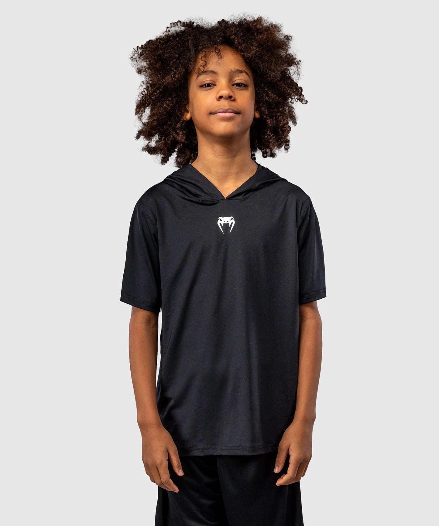 Venum Elite Kurzarm Dry-Tech Kapuzenpullover für Kinder - Schwarz