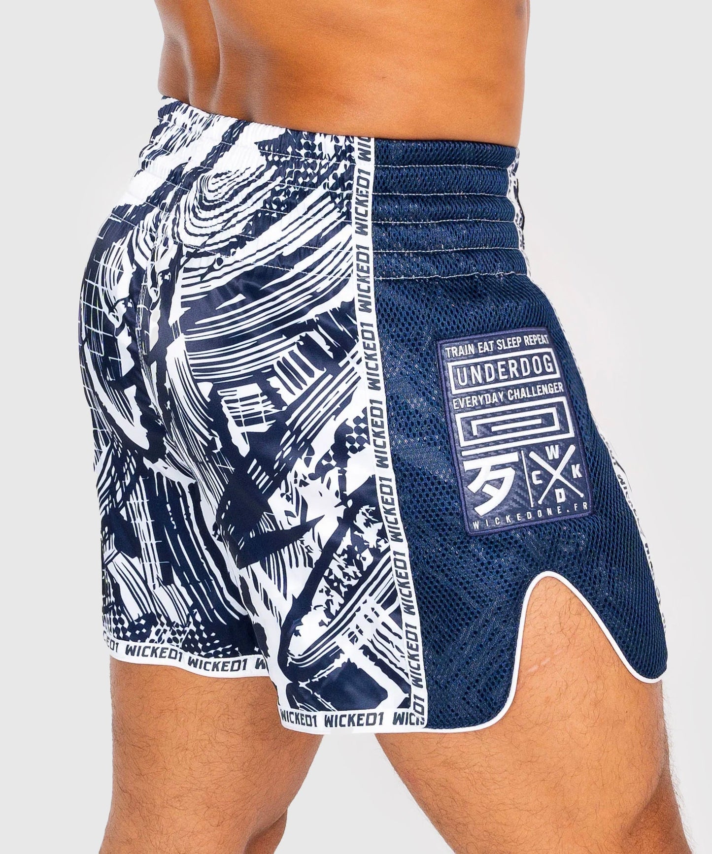 Short De Muay Thai Wicked One Havoc - Bleu Marine/Blanc