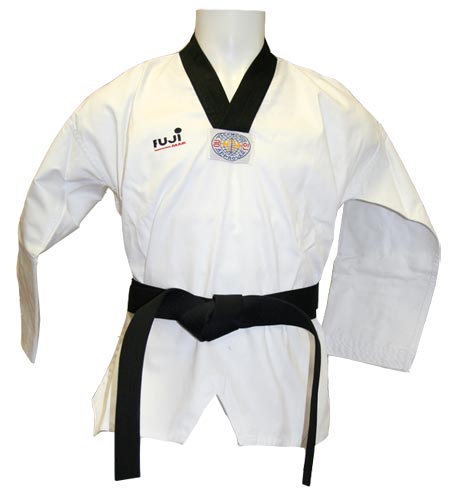Fujimae Master Dobok Schwarzer Revers - Gerippter Stoff