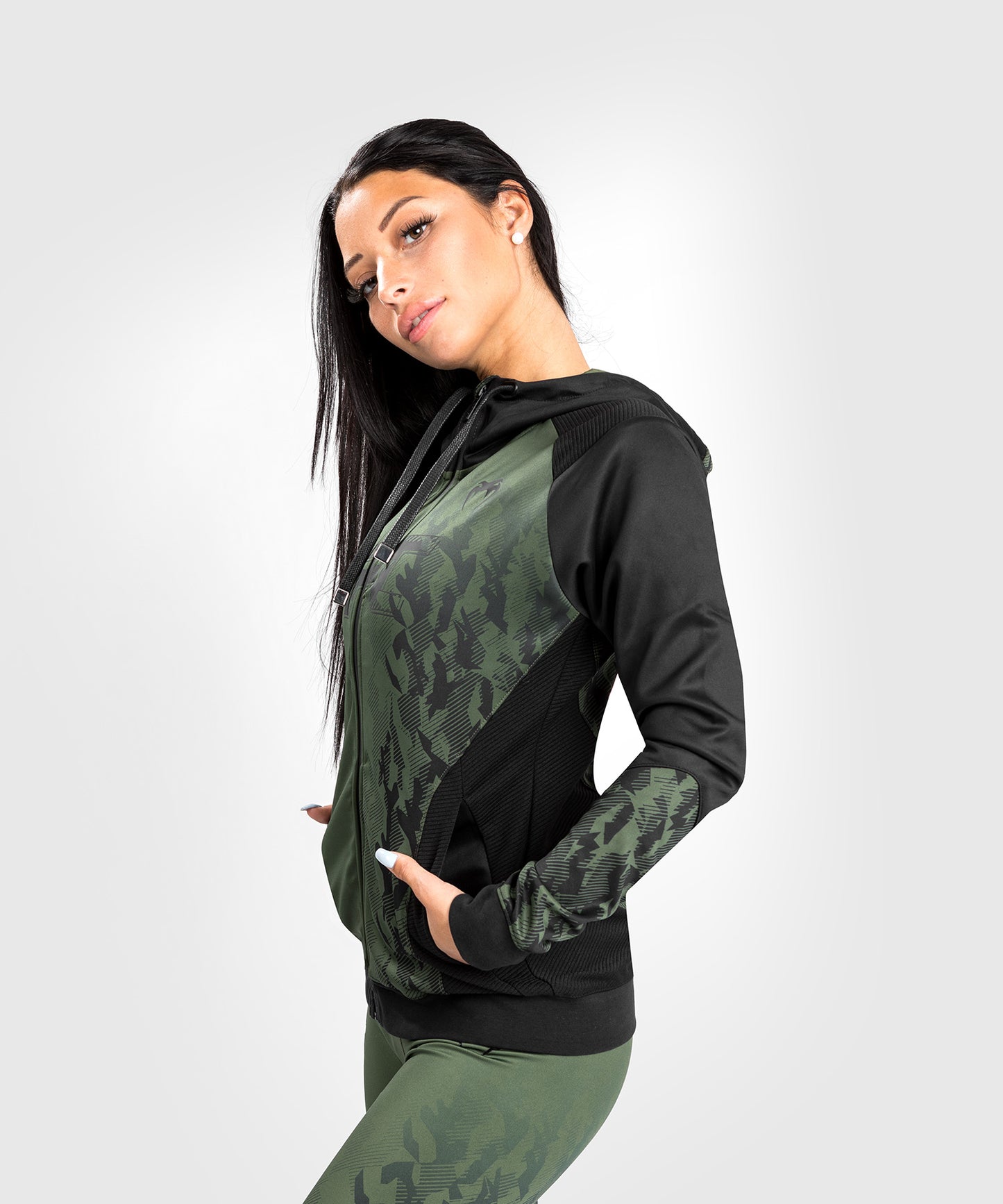 UFC Venum Authentic Fight Week Damen Hoodie mit Reißverschluss - Khaki