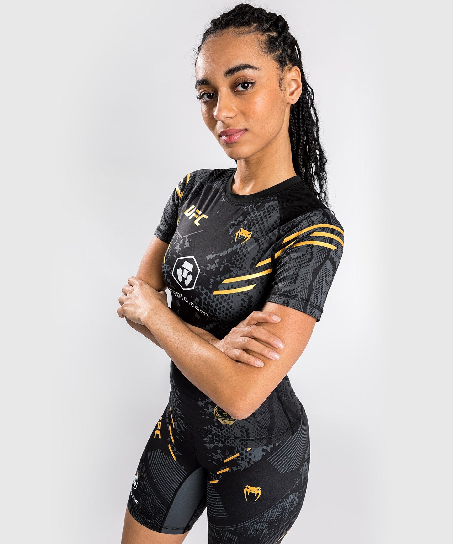 Women's UFC Adrenaline by Venum Authentic Fight Night Short Sleeve Rashguard - Champion