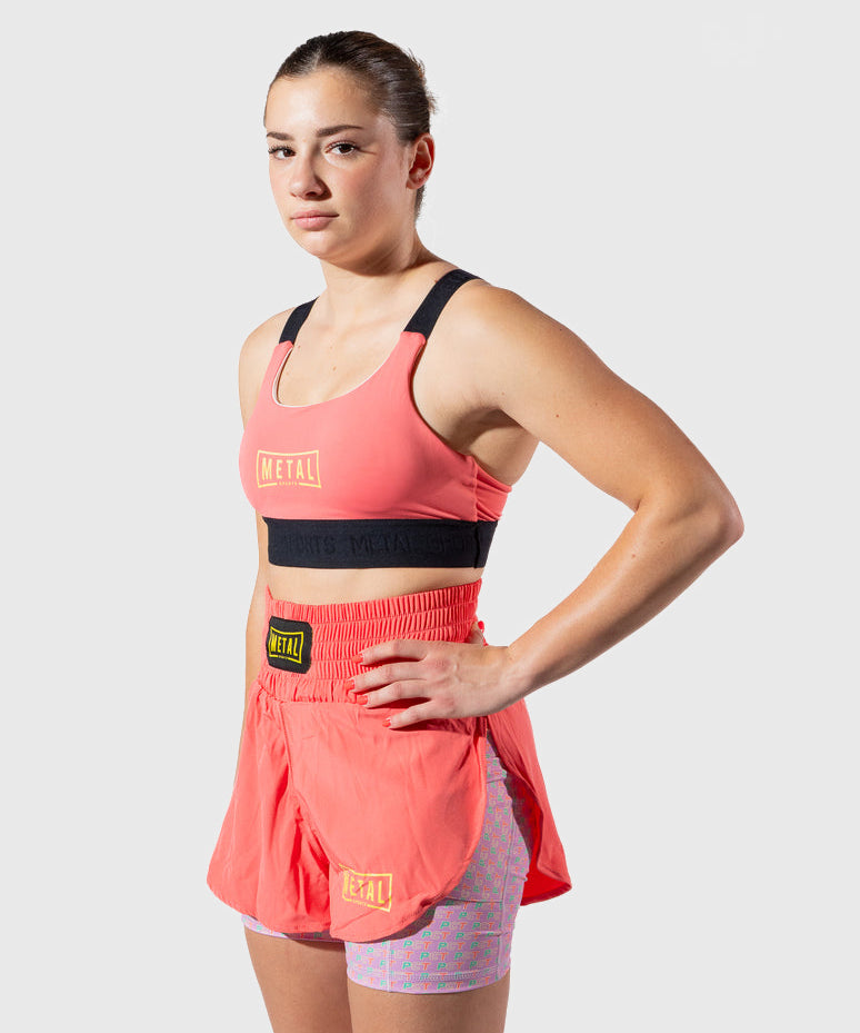 Metal Boxe Post Cutting Treats Women’s 2-in-1 Fight Shorts - Coral