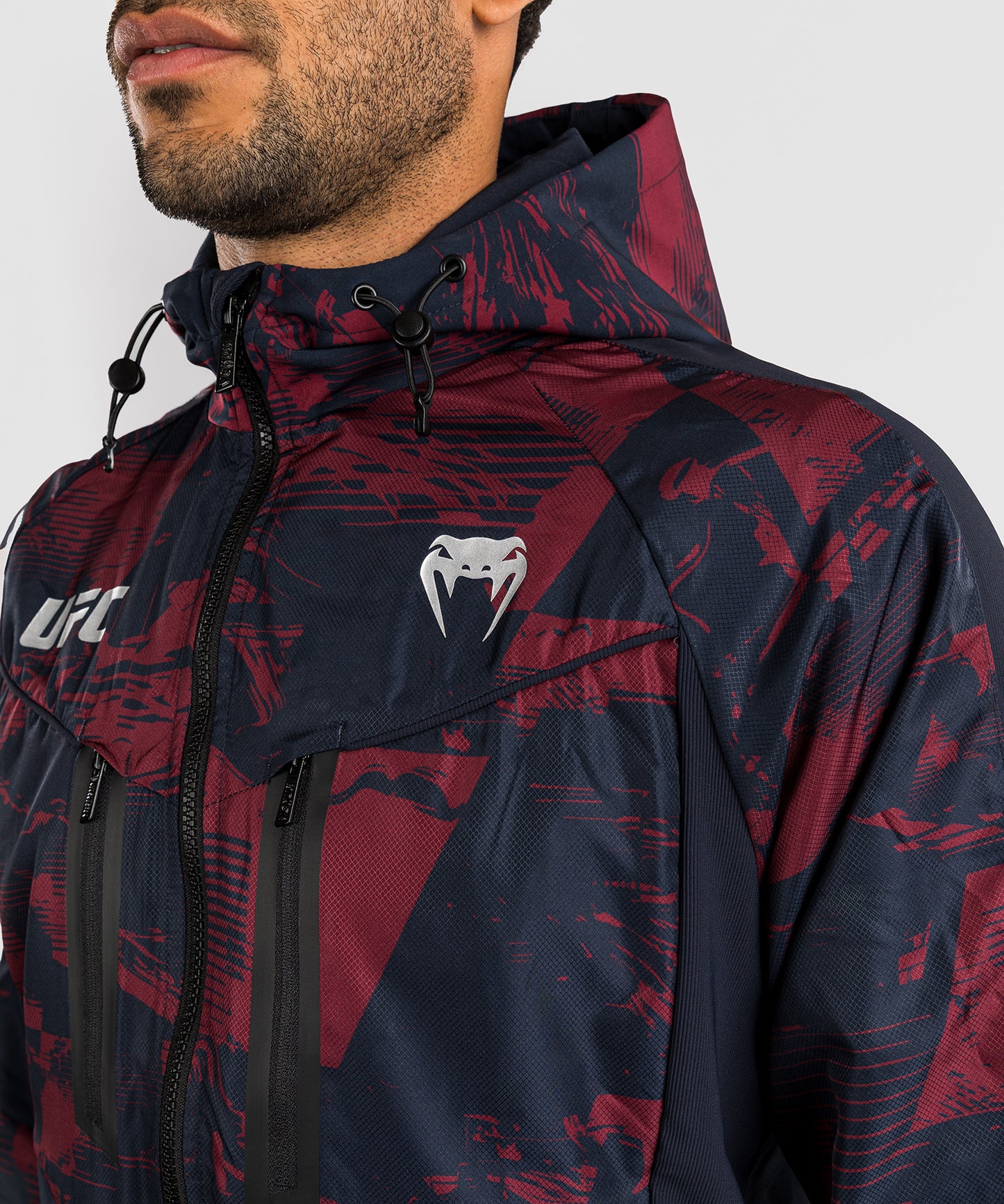 Sweat à capuche zippé Homme UFC Zenith by Venum Authentic Fight Week - Bleu marine/Bordeaux/Argent