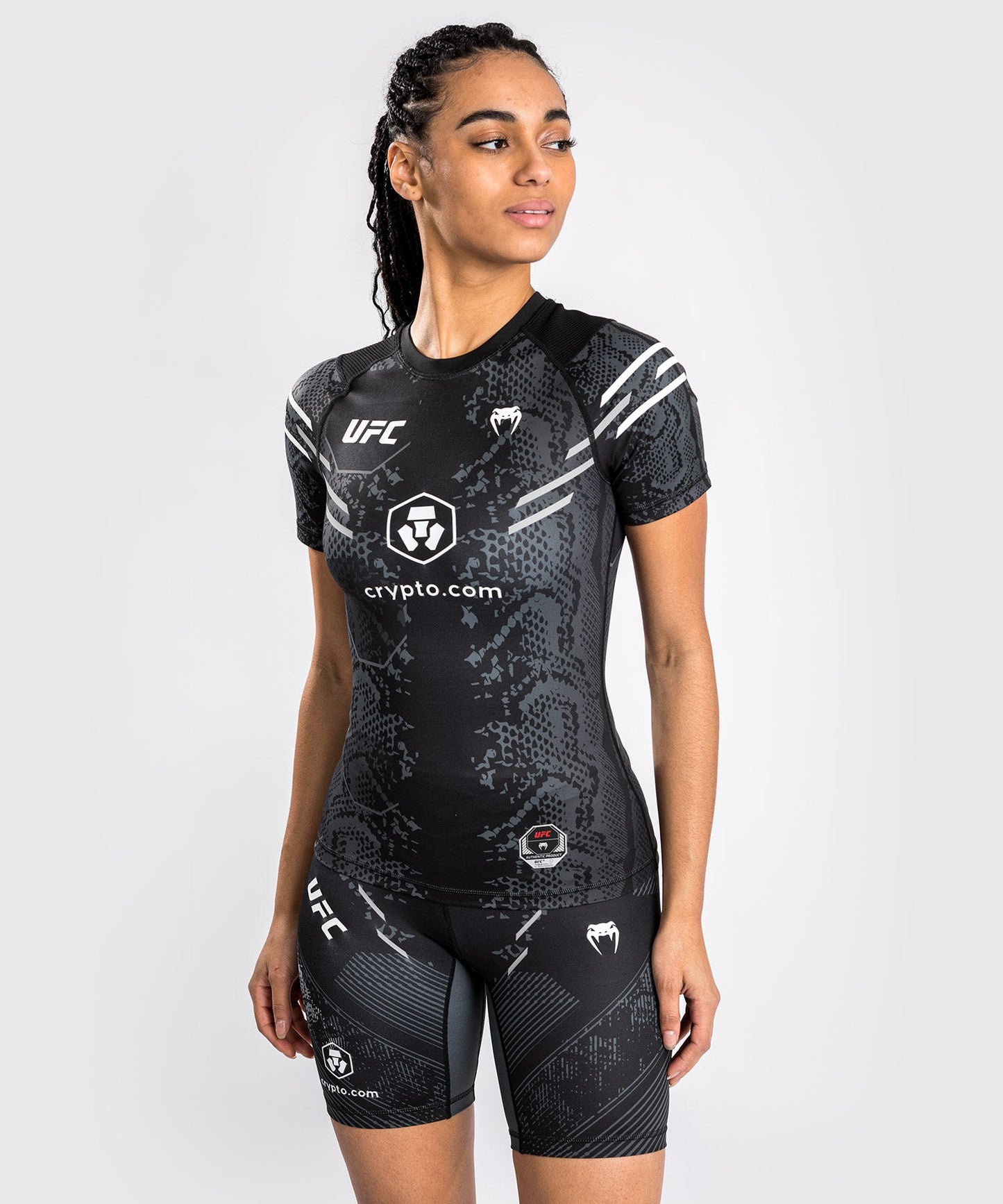 Women's UFC Adrenaline by Venum Authentic Fight Night Short Sleeve Rashguard - Black