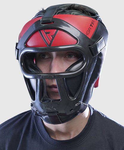 RDX Sports Zero Impact Kopfschutz mit Gitter - Schwarz/Rot