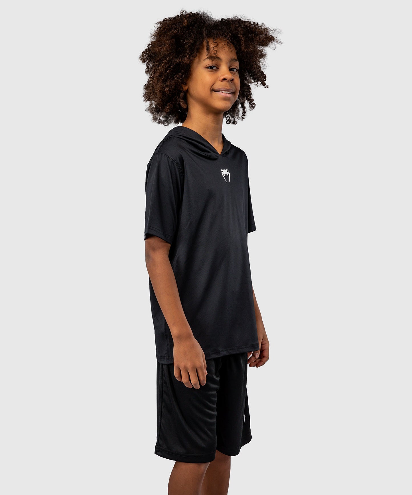 Venum Elite Kurzarm Dry-Tech Kapuzenpullover für Kinder - Schwarz