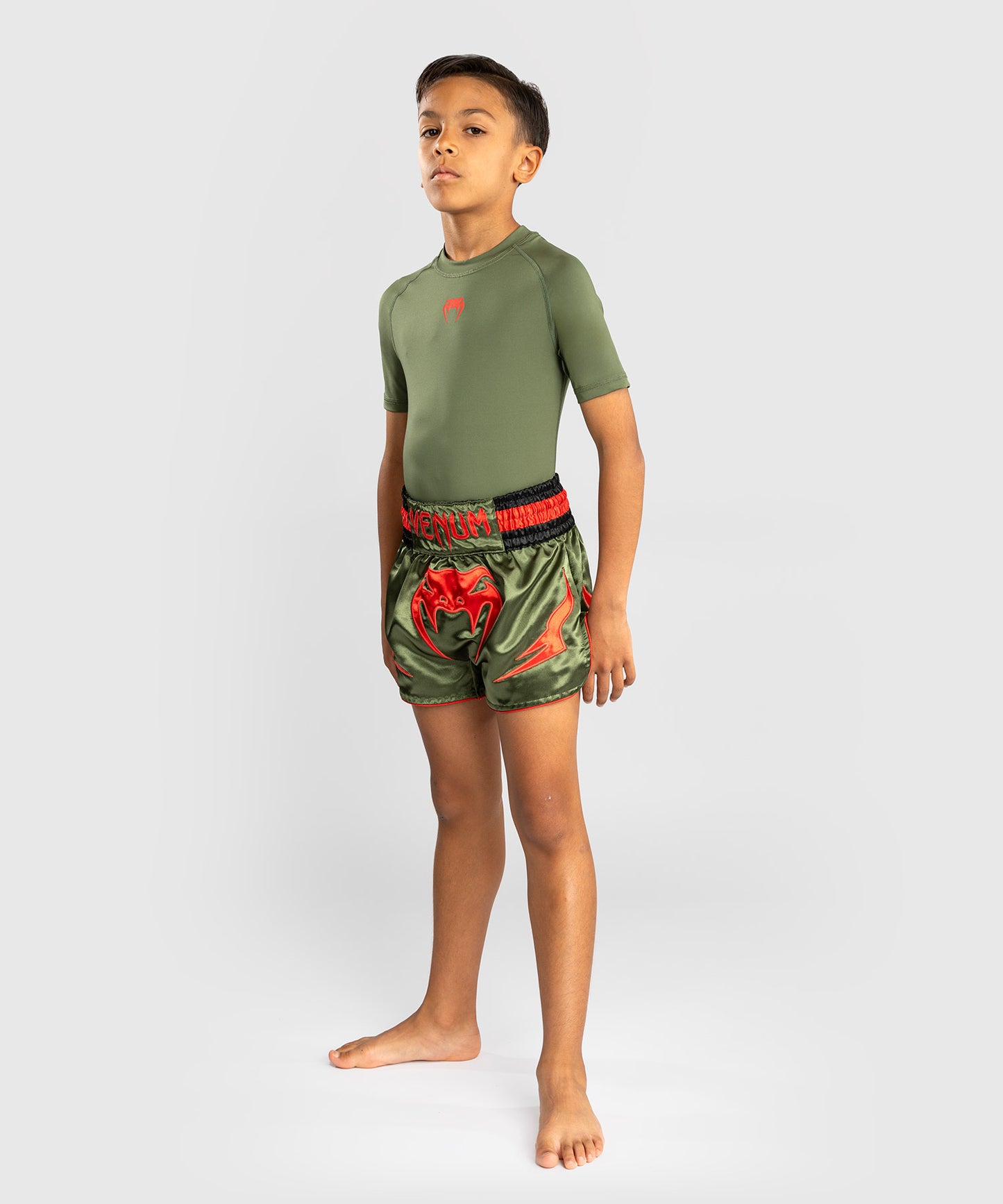 Venum Inferno Kinder Muay Thai Shorts - Armeegrün/Orange