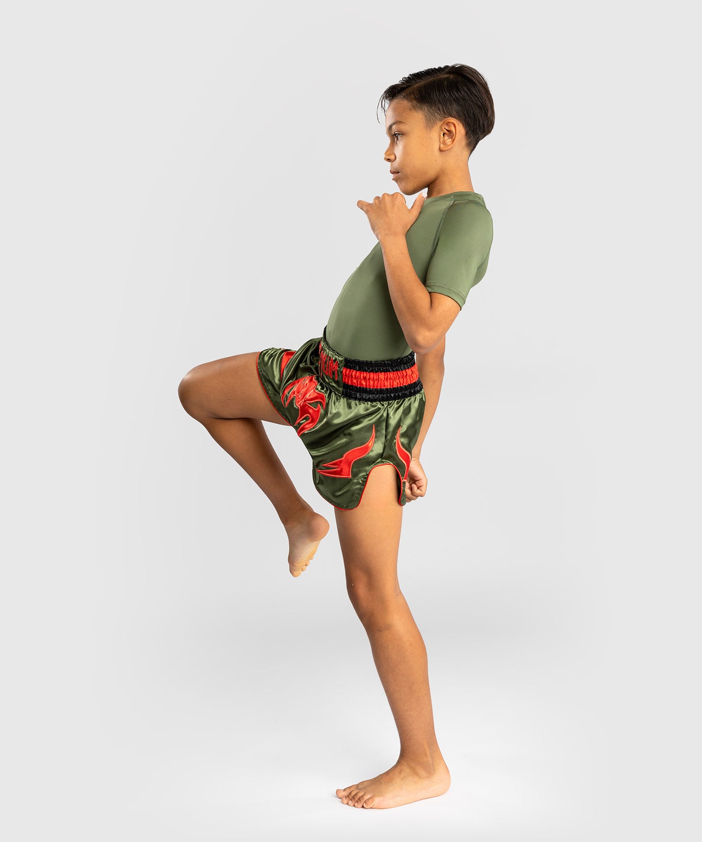 Venum Inferno Kinder Muay Thai Shorts - Armeegrün/Orange